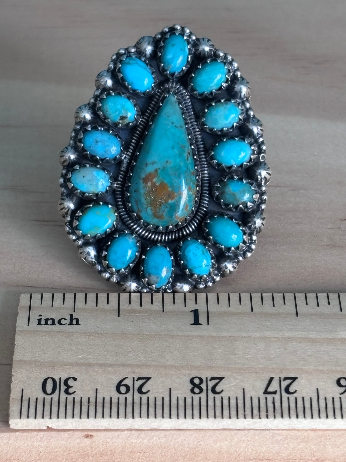 Kingman Turquoise Cluster Ring Size 6 | 925 Sterling Silver