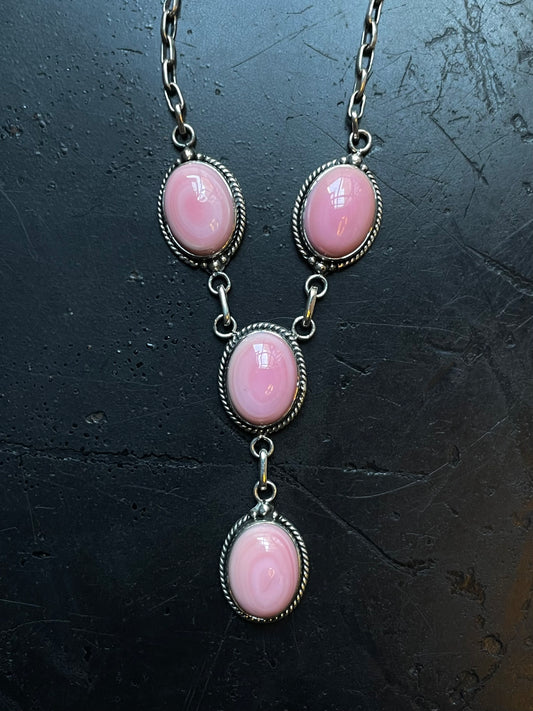 Pink Conch Lariat Necklace | 925 Sterling Silver E346