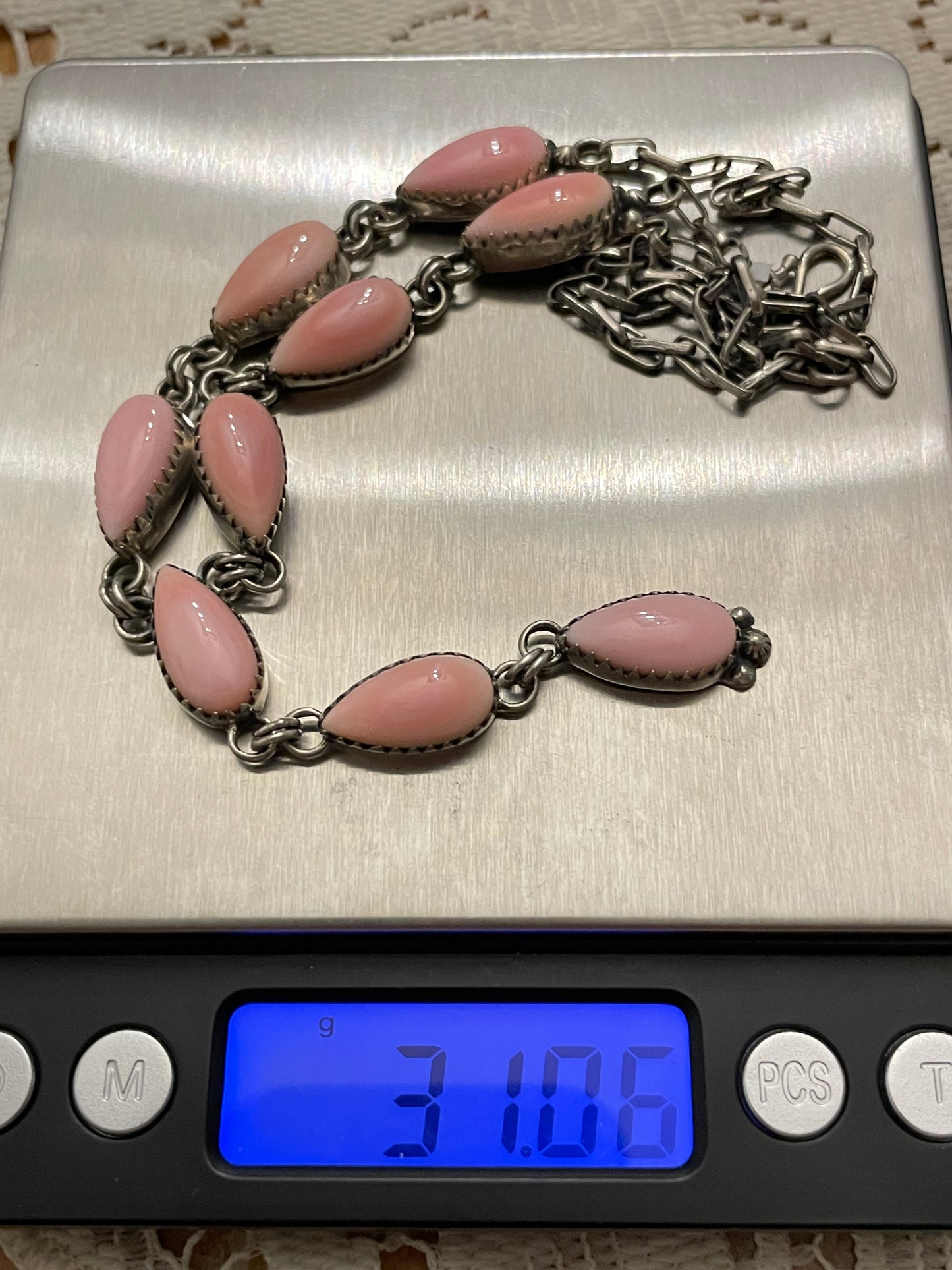 Pink Conch Drop Necklace | Sterling Silver 925 | Long Teardrop Statement | B897