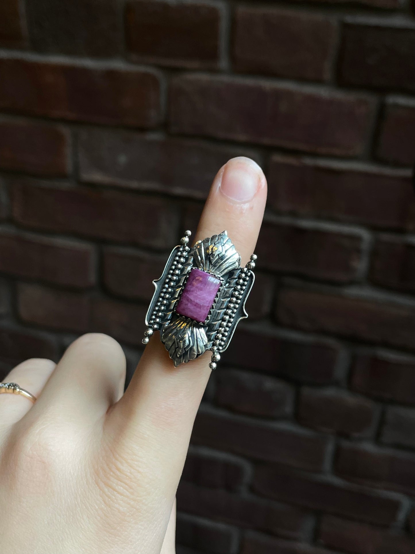 Purple Spiny Oyster Ring | Sterling Silver | Handmade Size 8 C943