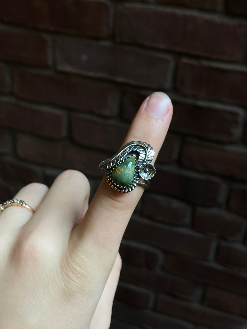 Turquoise Feather Ring Size 9 | 925 Sterling Silver C940