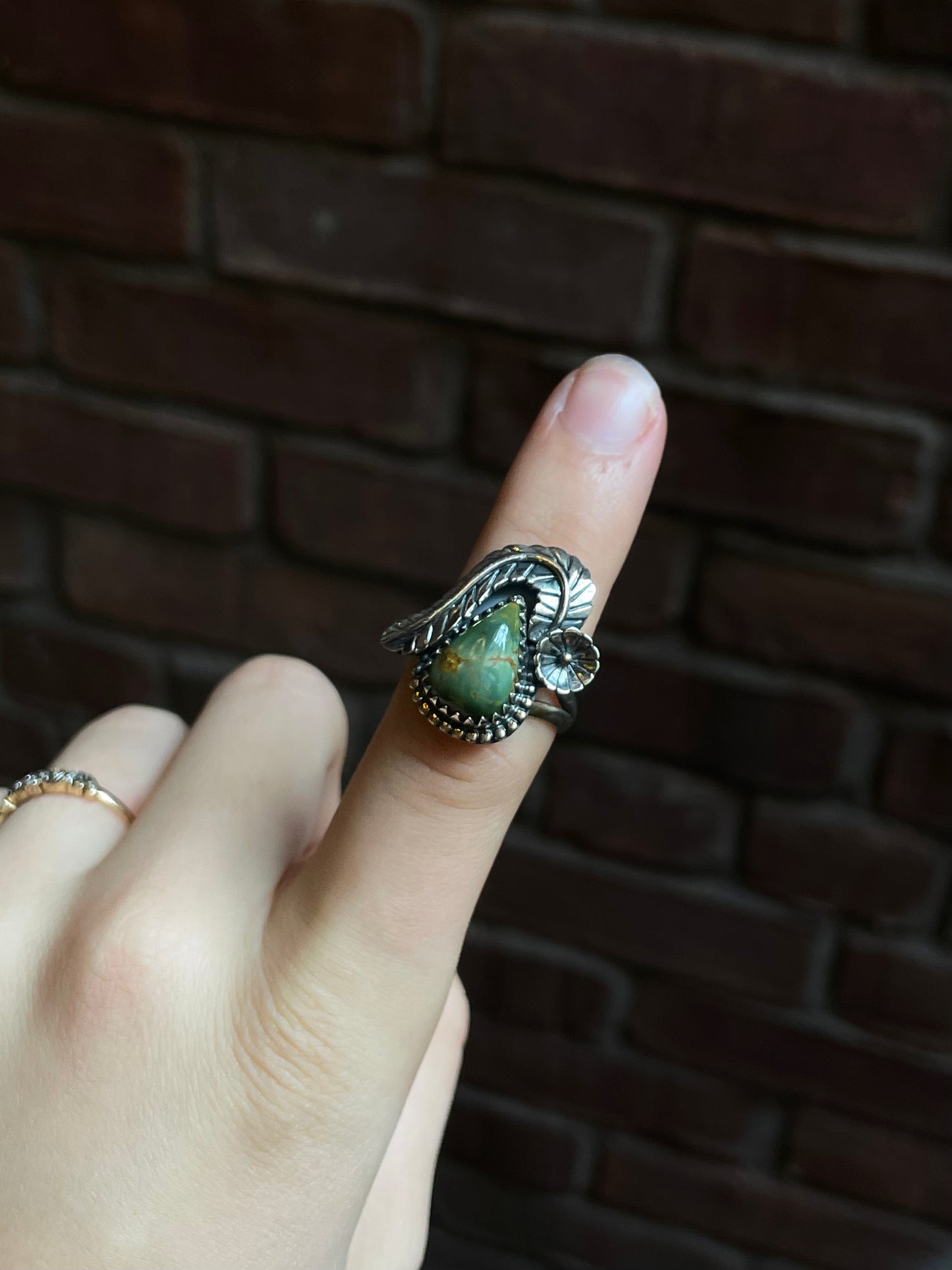 Turquoise Feather Ring Size 9 | 925 Sterling Silver C940