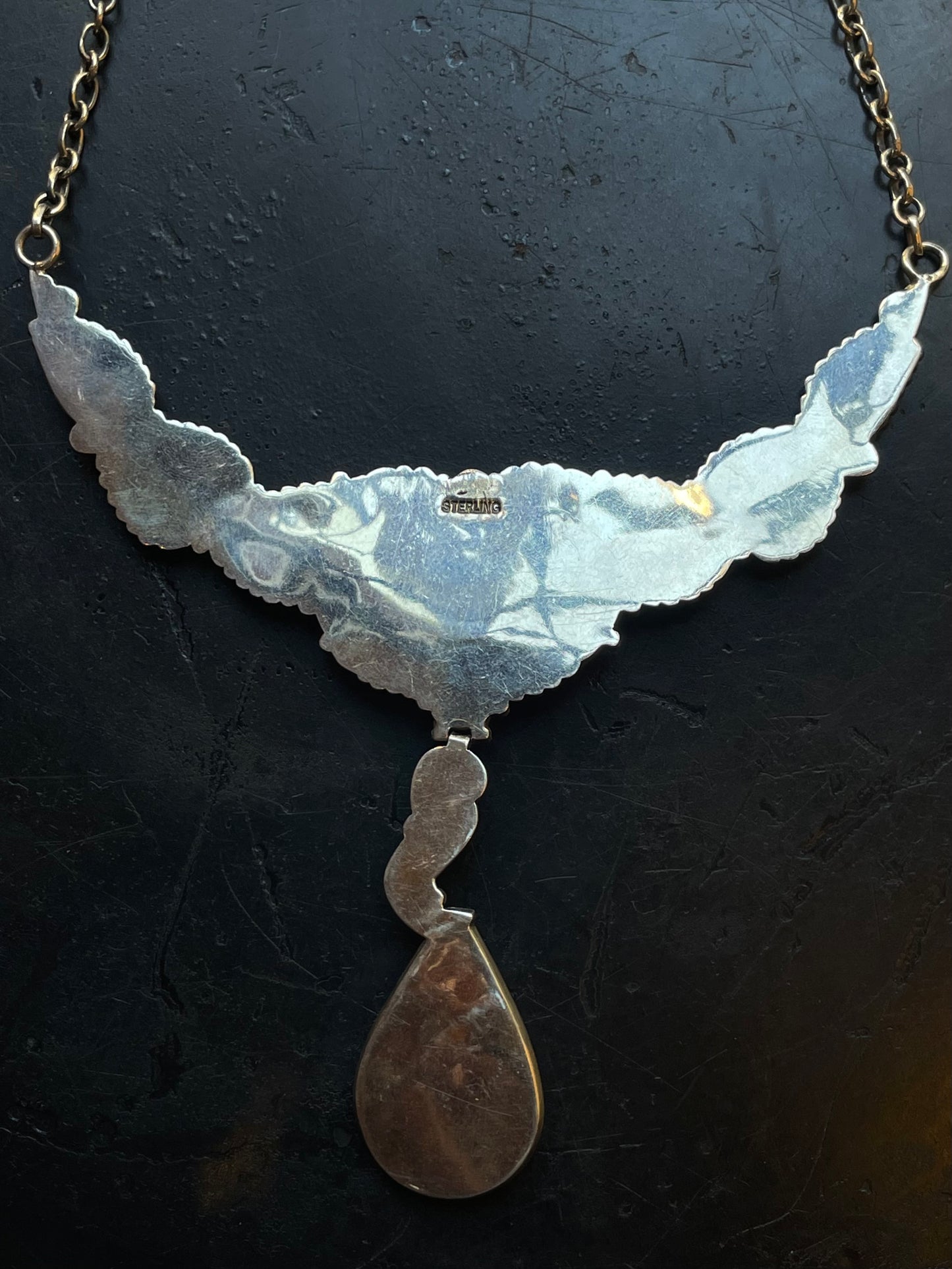 Pink Conch Turquoise Leaf Statement Necklace | Sterling Silver E828