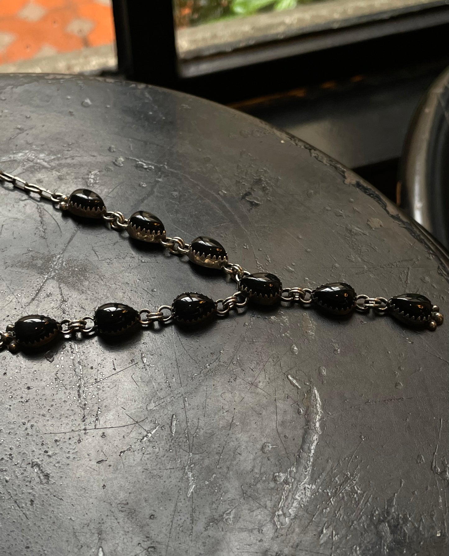 Black Onyx Lariat Necklace | Sterling Silver G332