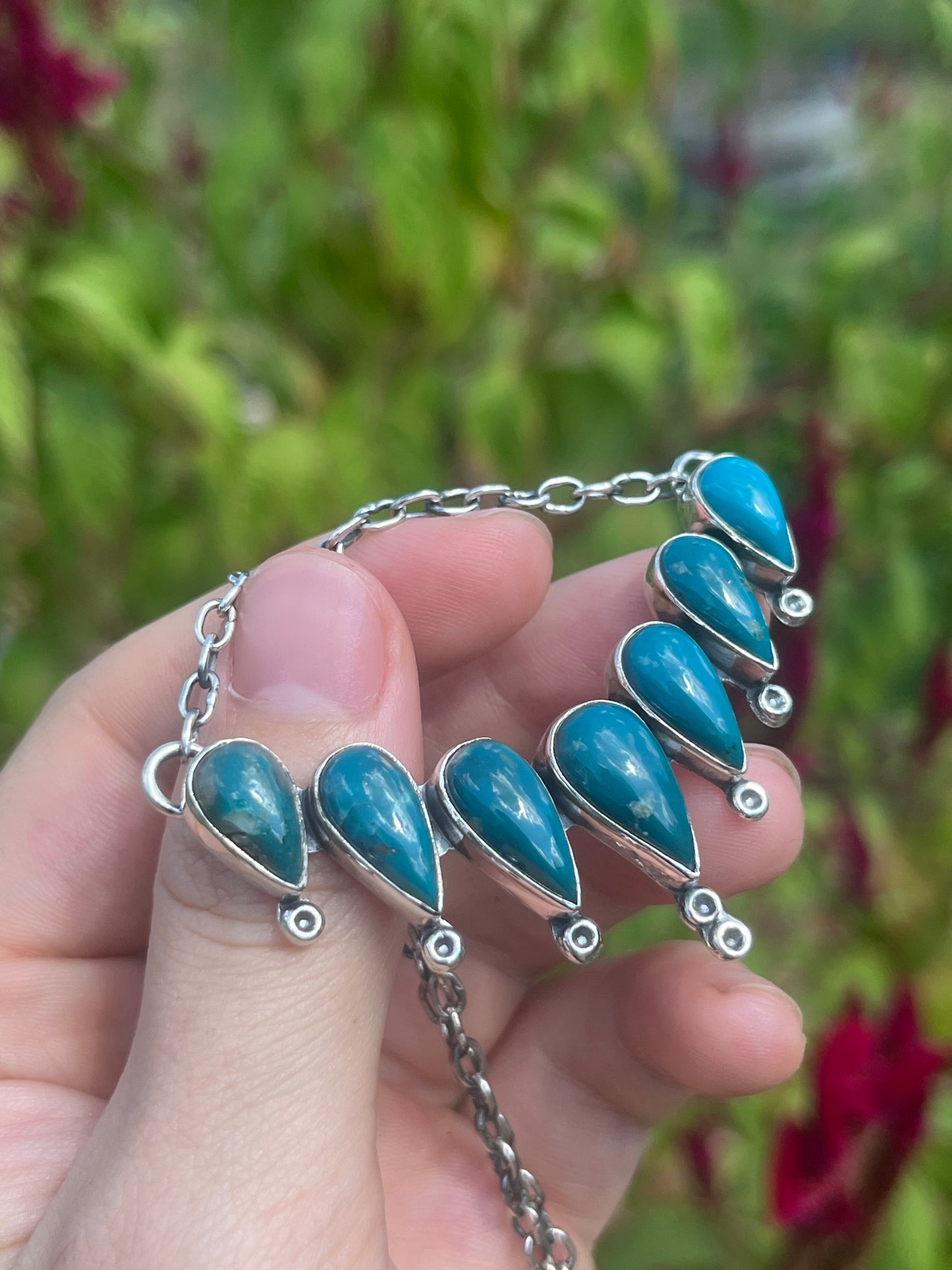 Turquoise Chain Necklace | 925 Sterling Silver Southwest X43
