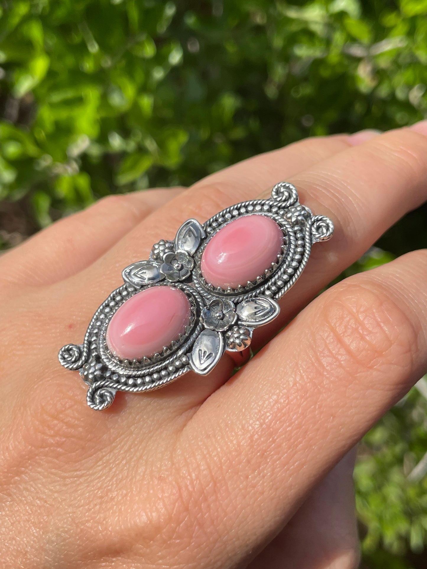 Pink Conch Floral Ring Size 7 | 925 Sterling Silver B583
