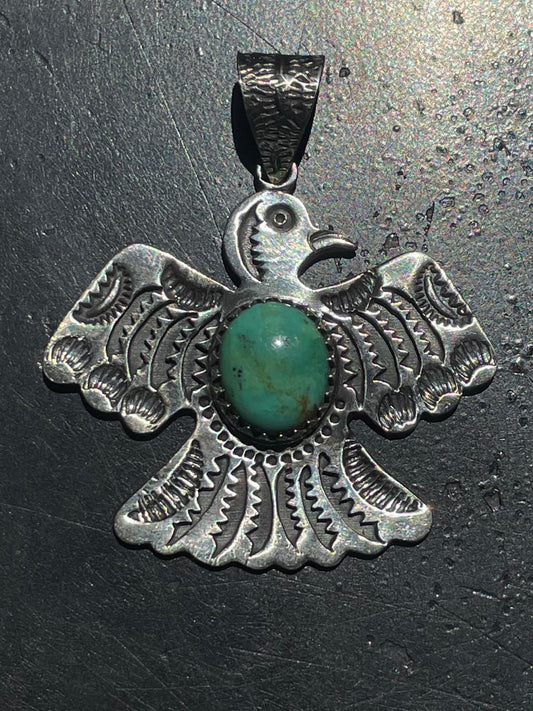 Kingman Turquoise Thunderbird Pendant | Sterling Silver G422