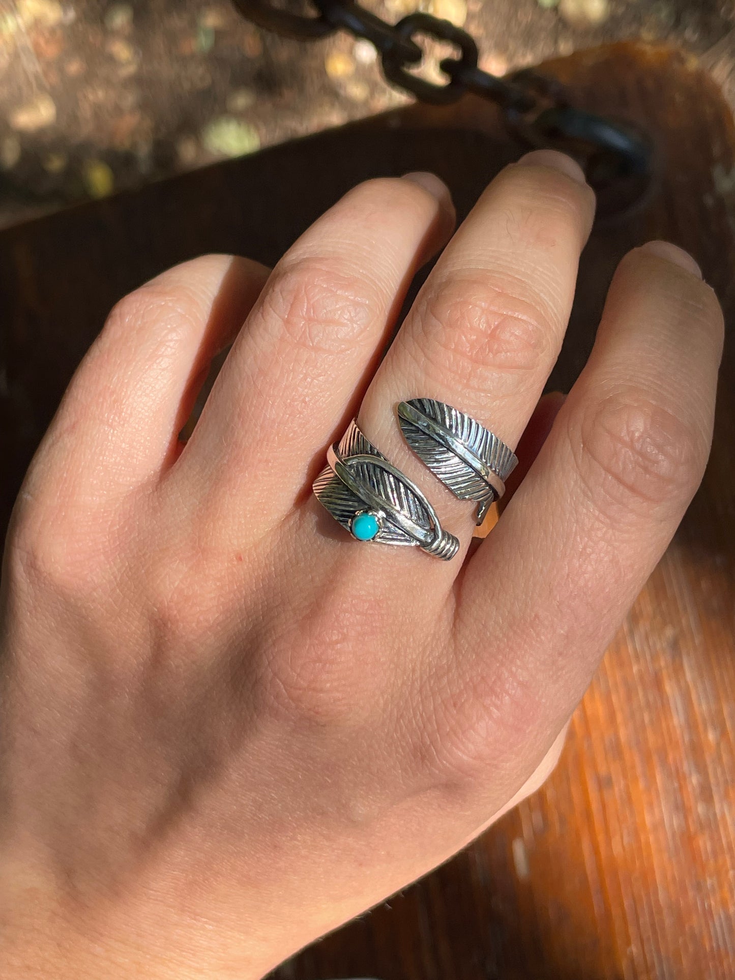 Turquoise Feather Wrap Ring Size 6.5 | Sterling Silver 925 B372