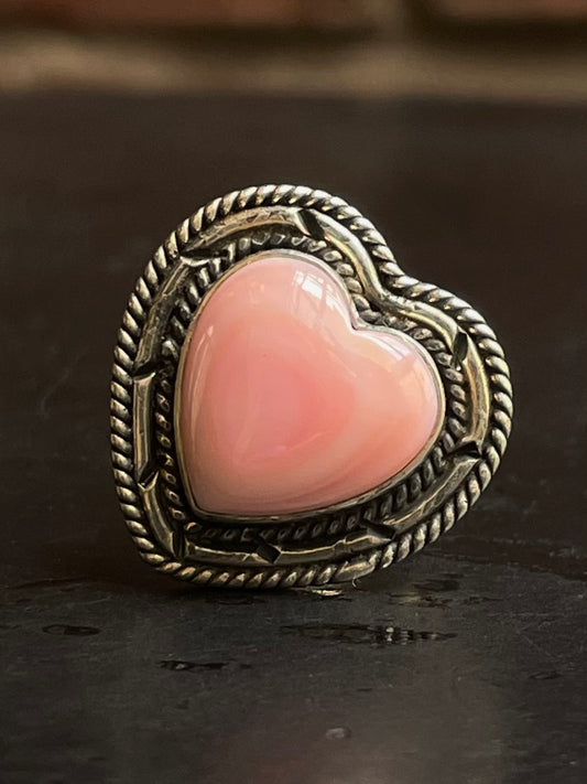 Pink Conch Heart Ring Size 7 | 925 Sterling Silver E997