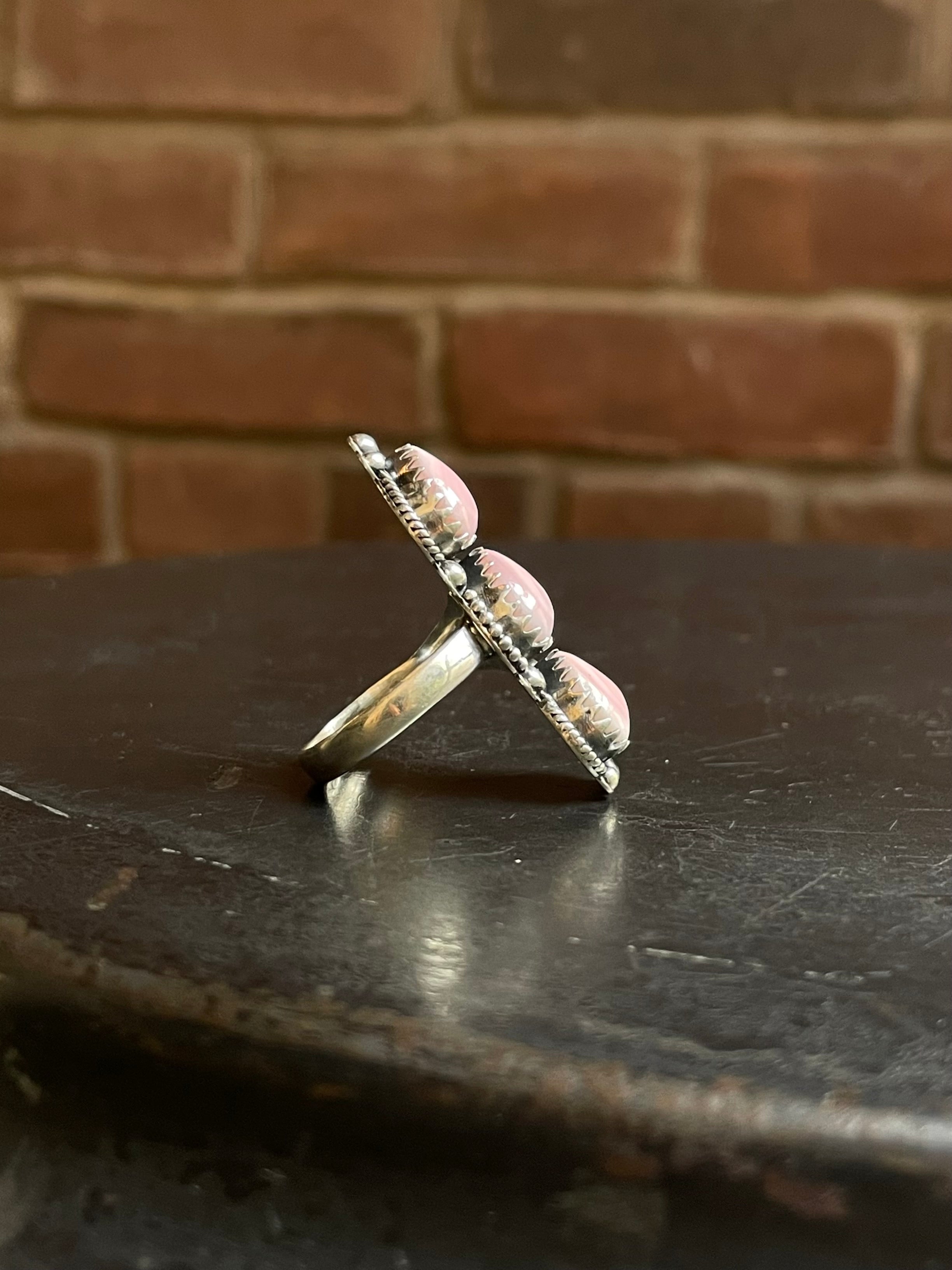 Pink Conch Triple Heart Ring Size 9 | Sterling Silver E900