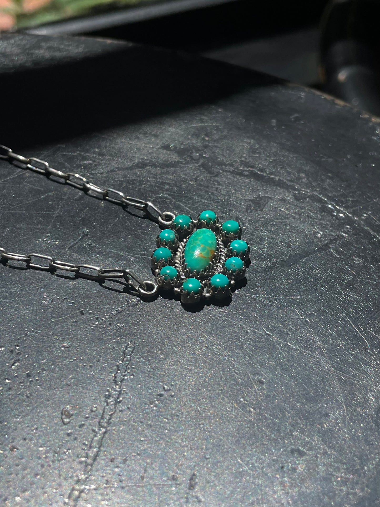 Kingman Turquoise Cluster Necklace | Sterling Silver G420