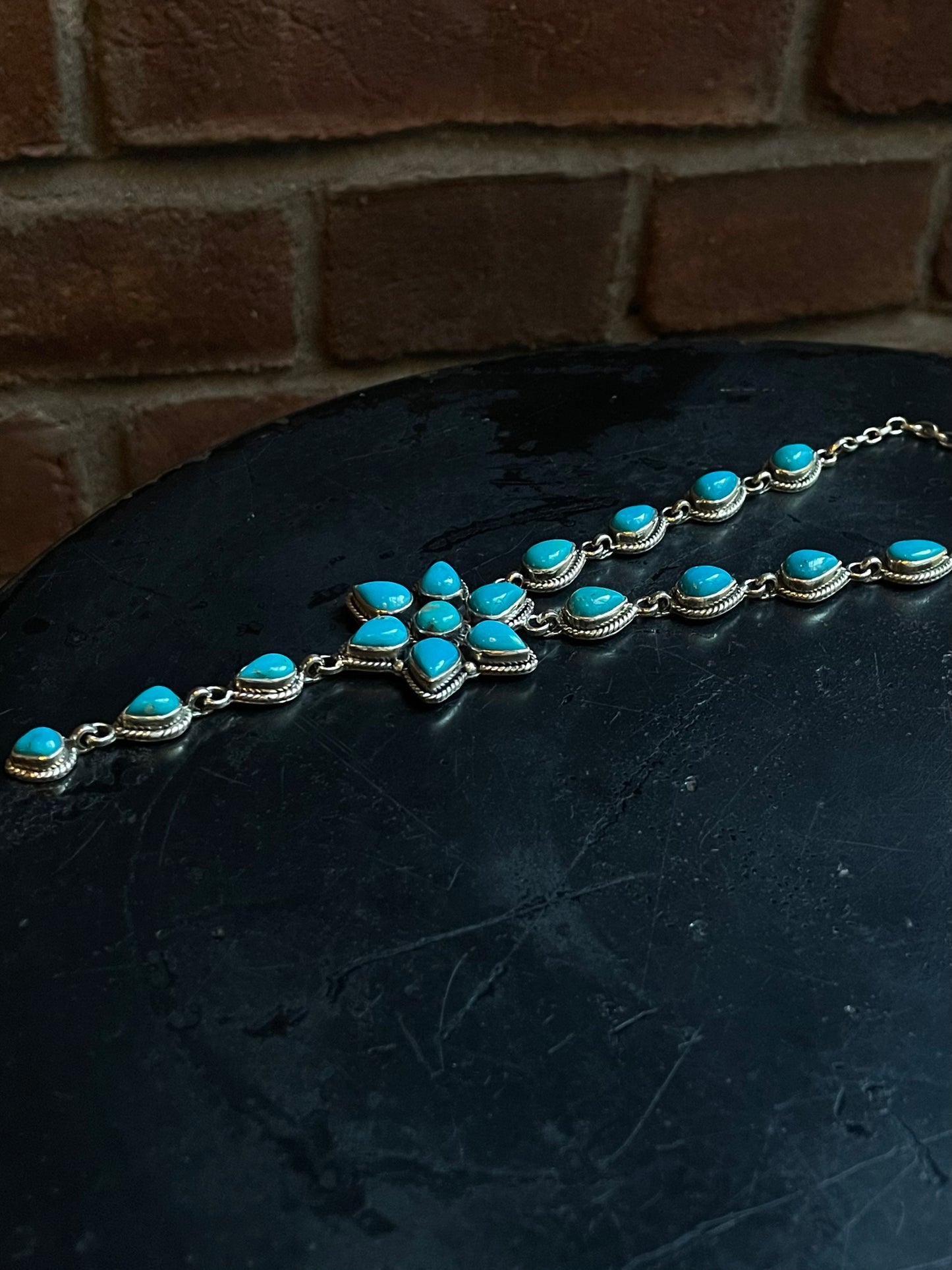 Turquoise Flower Lariat Necklace | Sterling Silver 925 C756