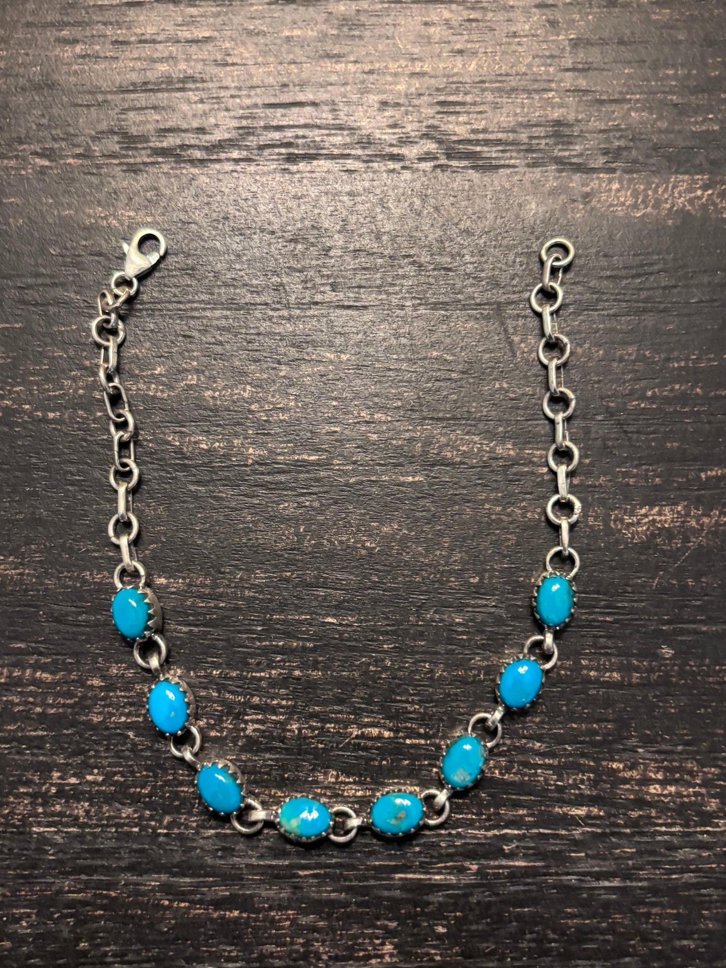Kingman Turquoise Link Bracelet | 925 Sterling Silver Southwestern Style A003