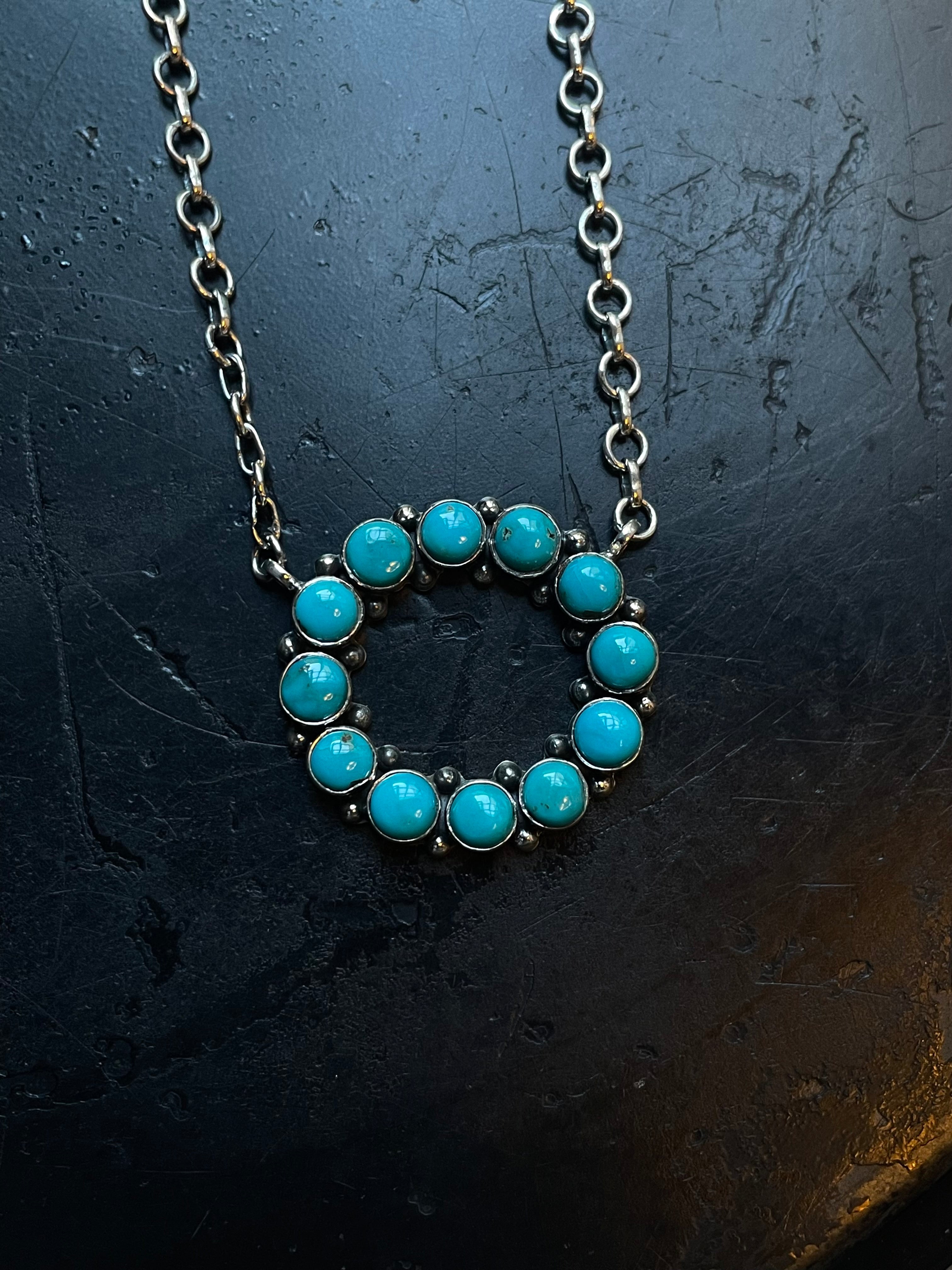Turquoise Circular Chain Necklace | Sterling Silver 925 C761