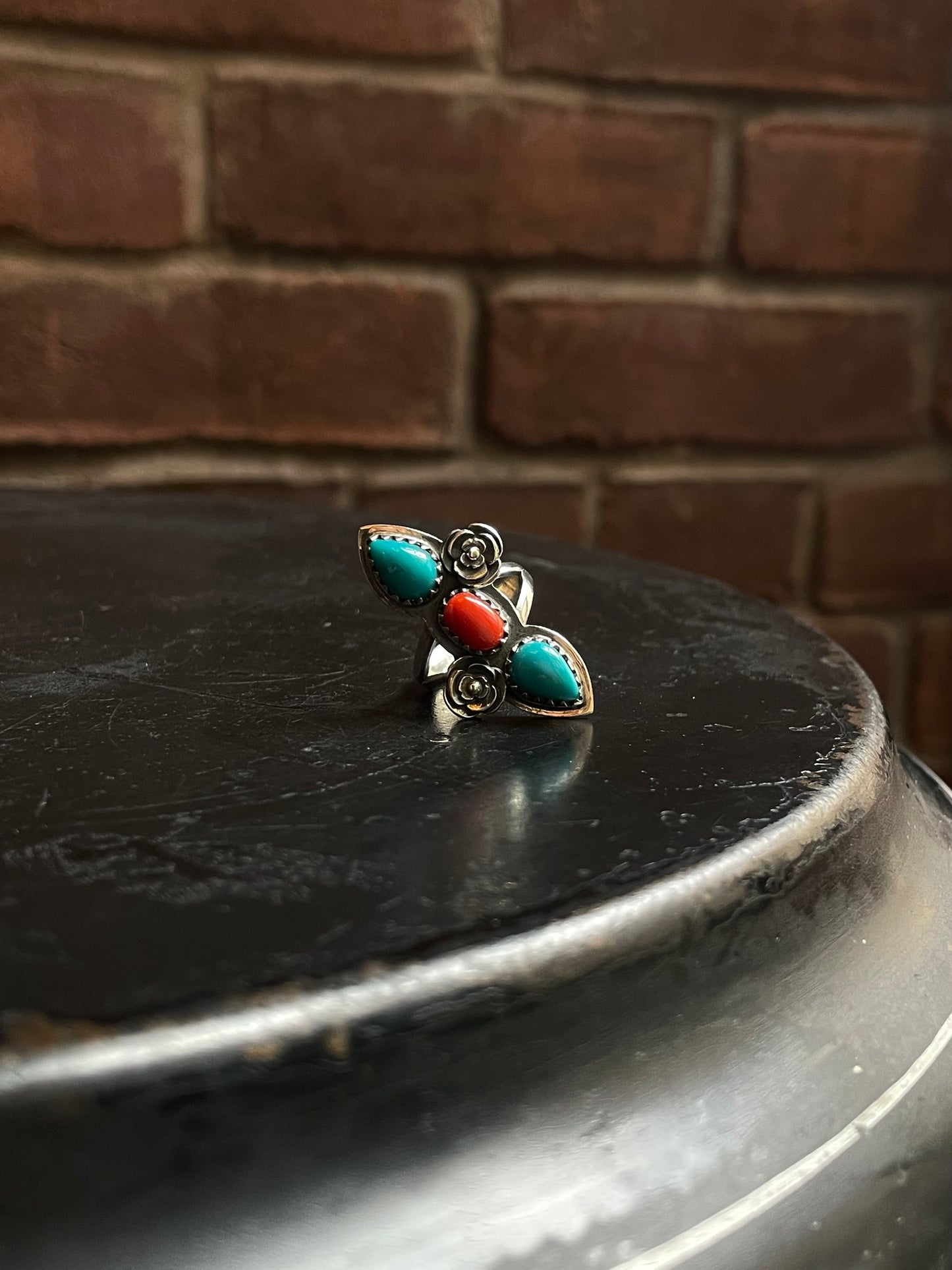 Turquoise & Coral Ring Size 6 | 925 Sterling Silver C956