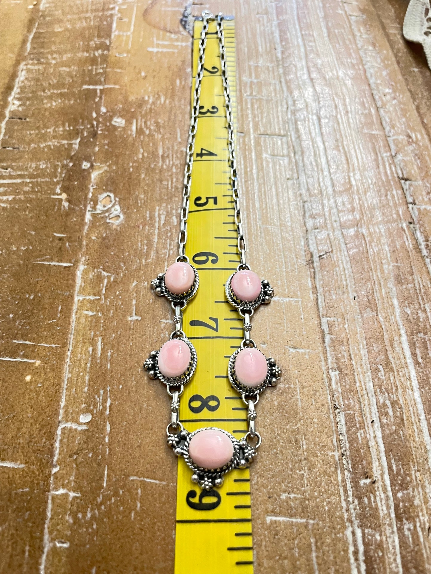 Pink Conch Drop Necklace | Sterling Silver 925 | Long Oval Statement | B867