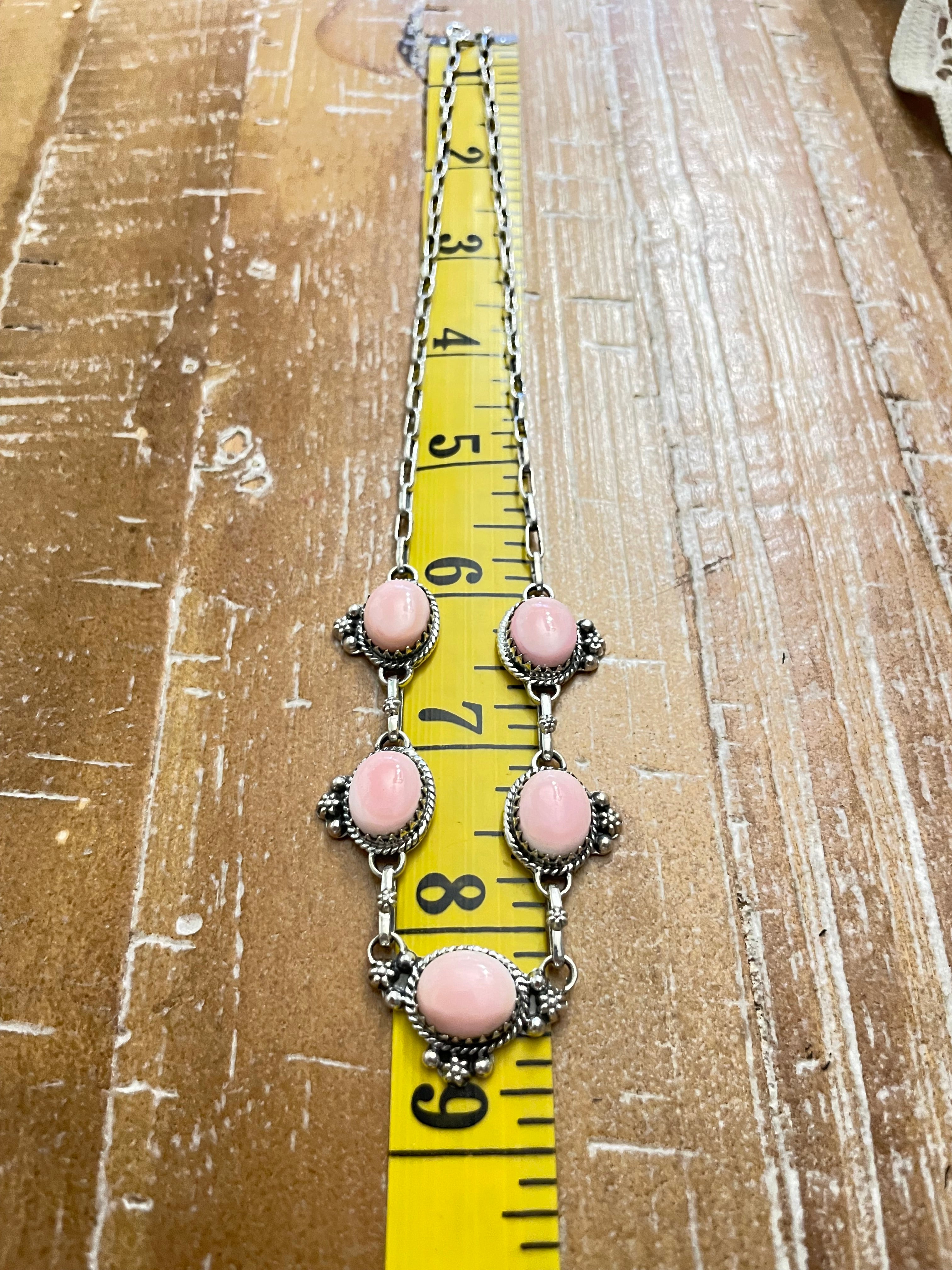 Pink Conch Drop Necklace | Sterling Silver 925 | Long Oval Statement | B867