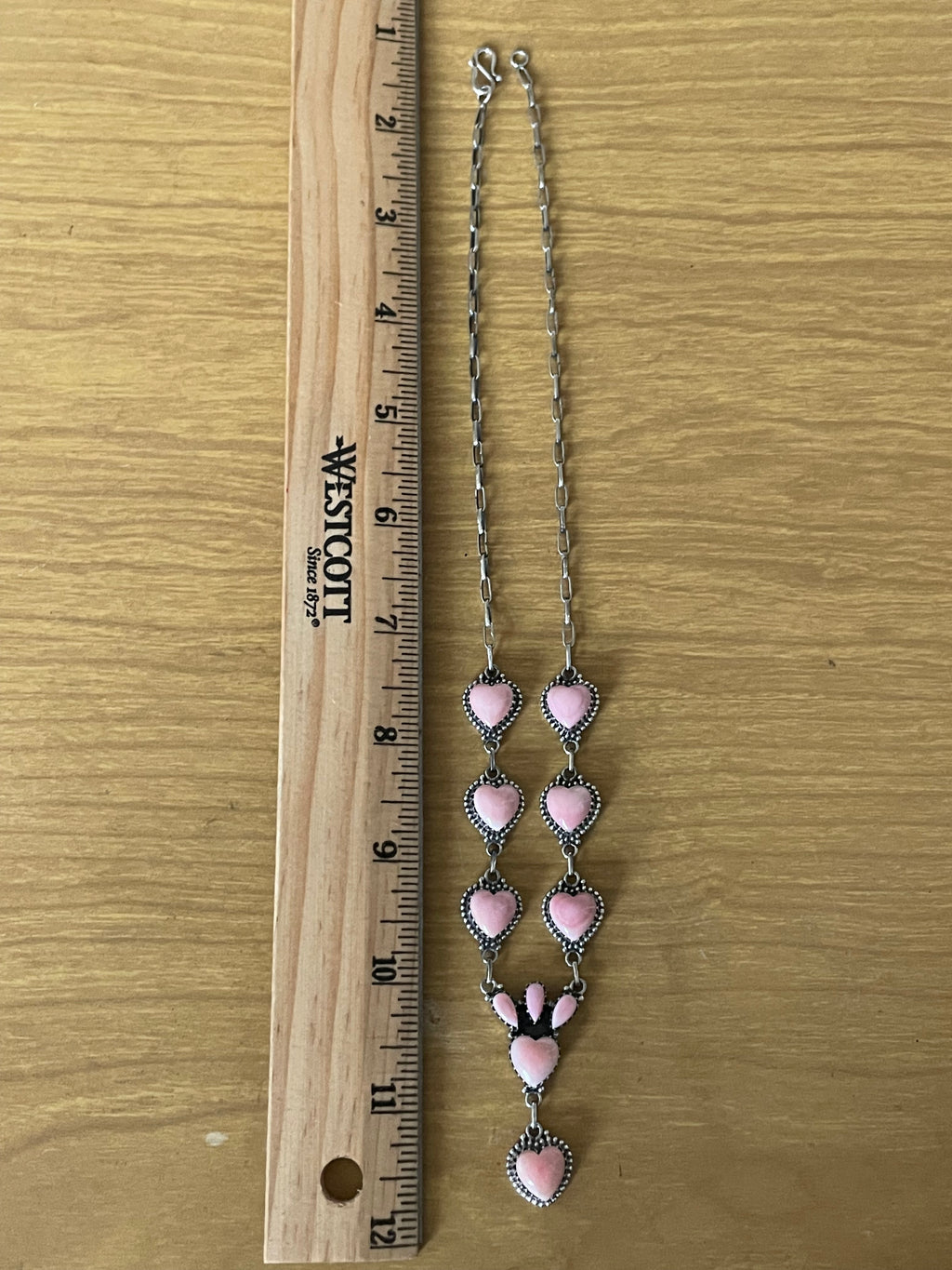 Pink Conch Heart Lariat Necklace | Drop Cluster | 925 Silver E576