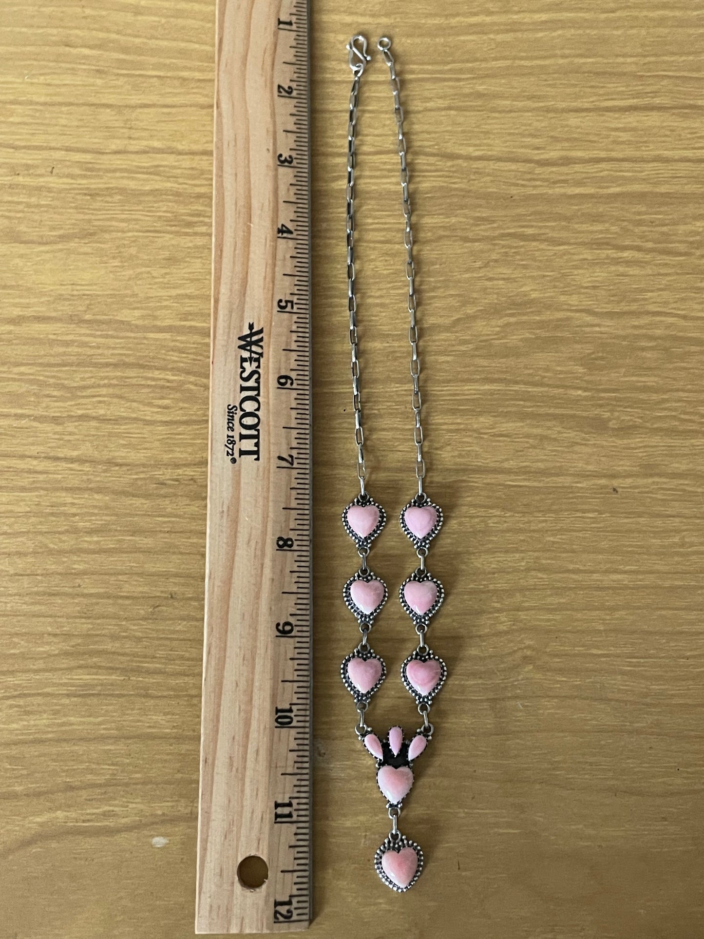 Pink Conch Heart Lariat Necklace | Drop Cluster | 925 Silver E576