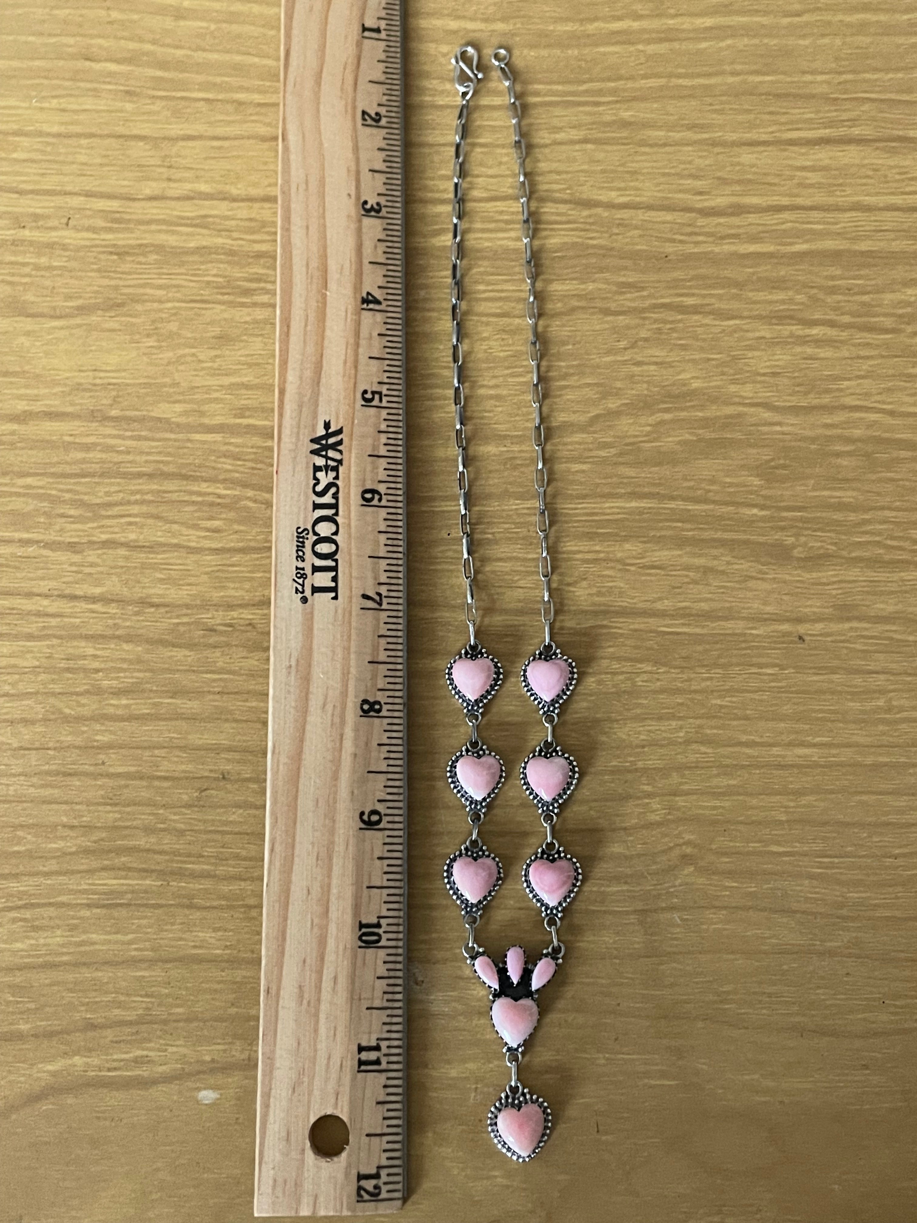 Pink Conch Heart Lariat Necklace | Drop Cluster | 925 Silver E576