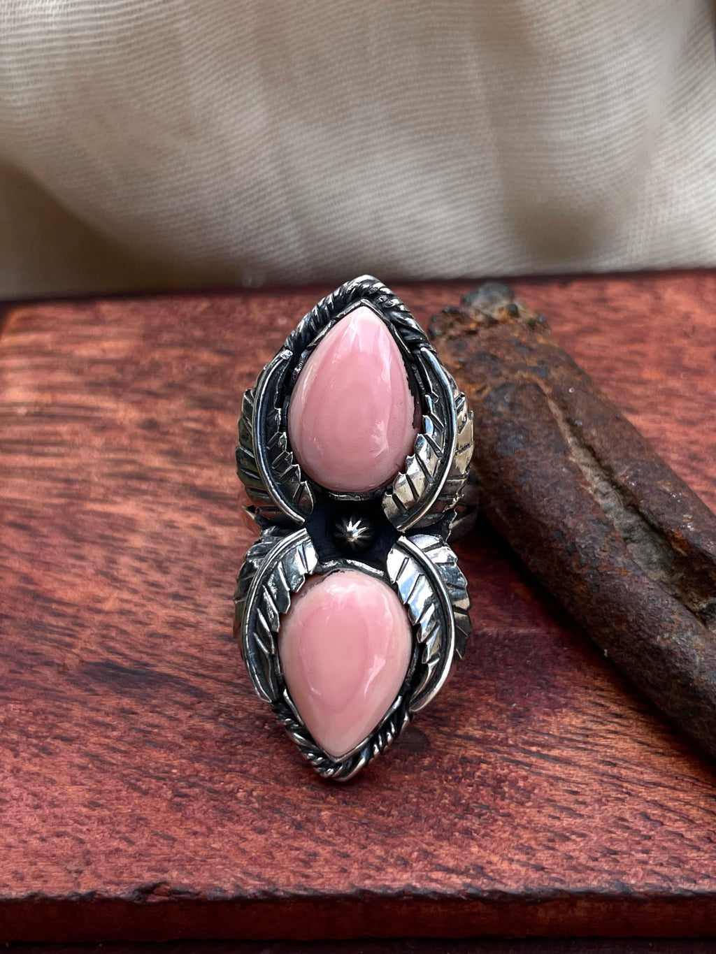 Pink Conch Feather Ring Size 7 | 925 Sterling Silver C571