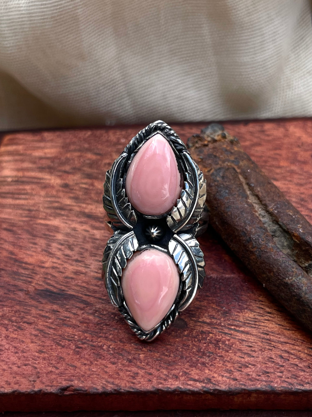 Pink Conch Feather Ring Size 7 | 925 Sterling Silver C571