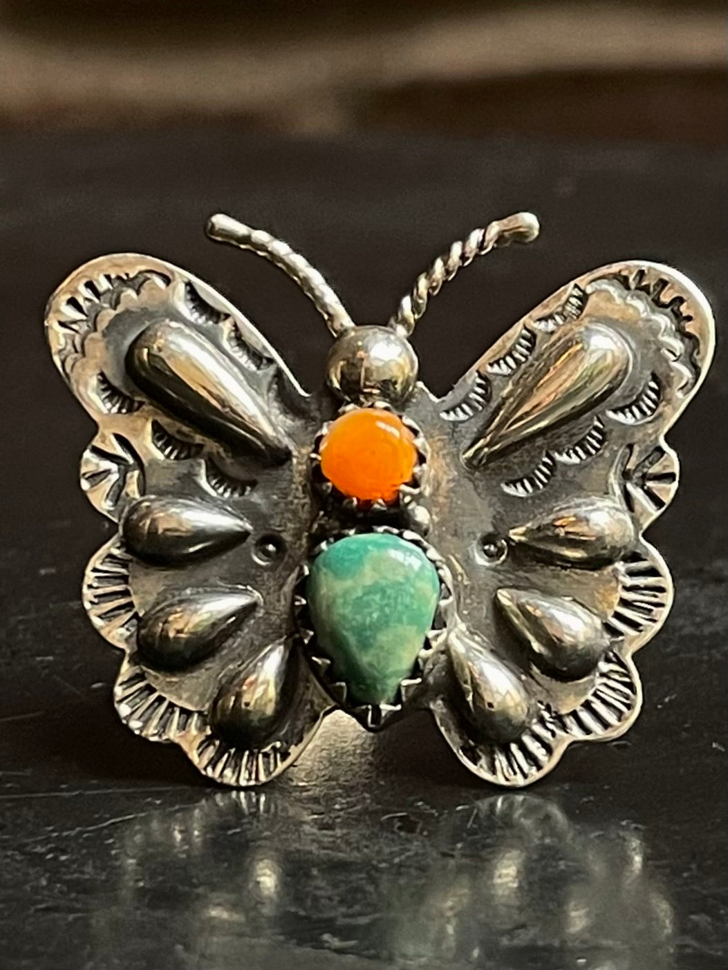 Spiny Oyster & Turquoise Butterfly Ring Size 6 | 925 Sterling Silver G202