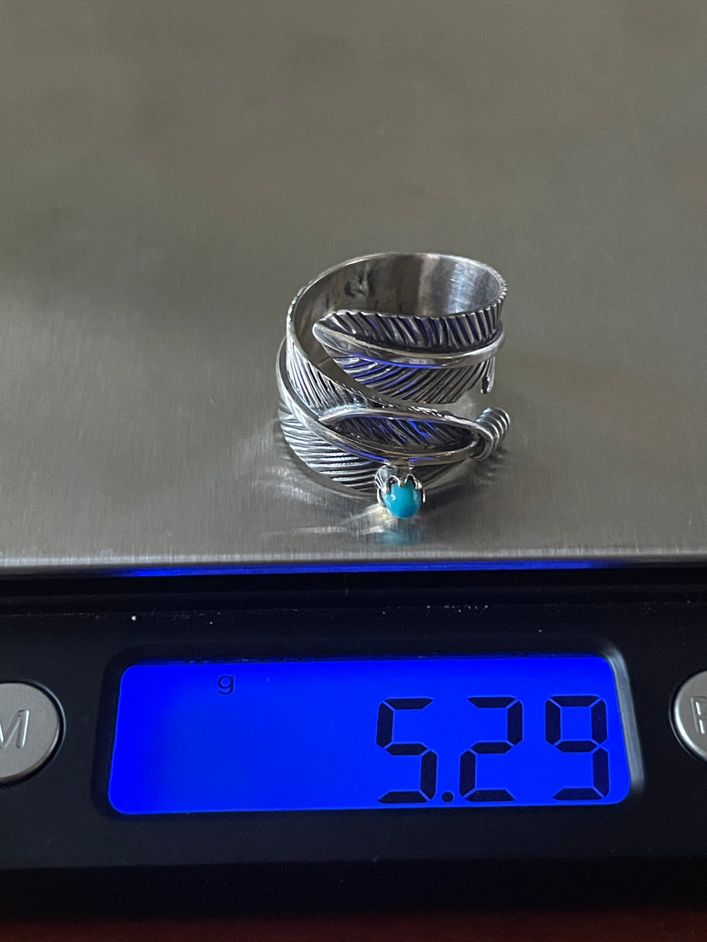 Turquoise Feather Wrap Ring Size 6.5 | Sterling Silver 925 B372