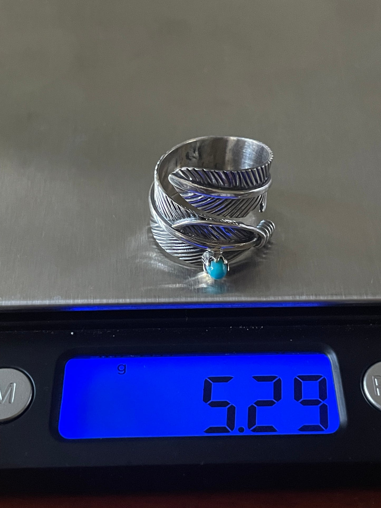 Turquoise Feather Wrap Ring Size 6.5 | Sterling Silver 925 B372
