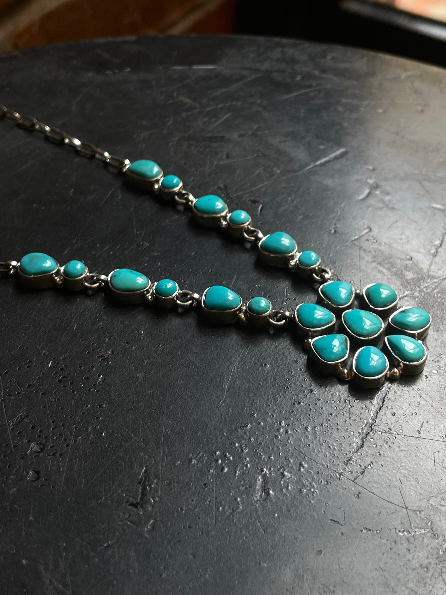 Kingman Turquoise Flower Necklace | 925 Sterling Silver E610