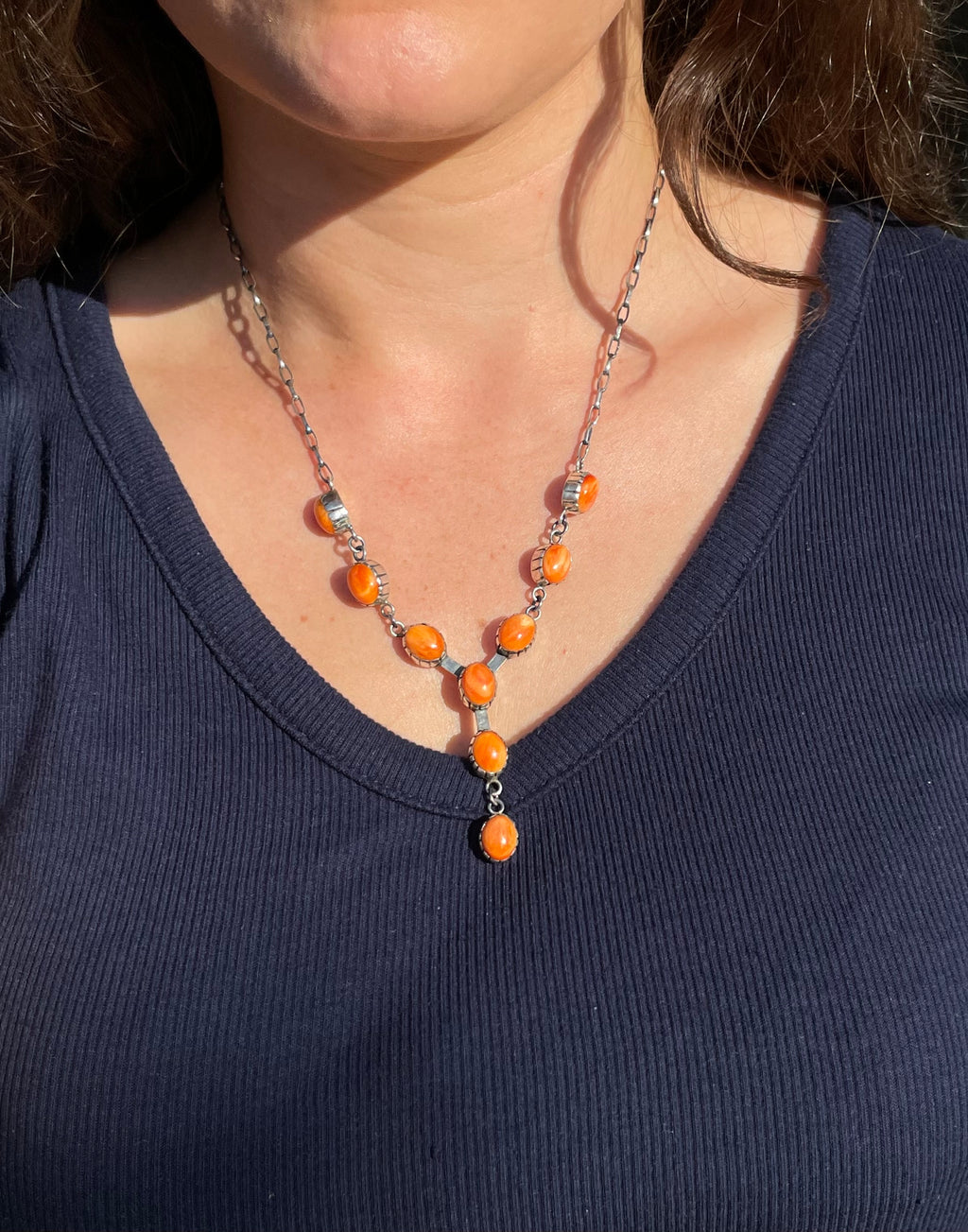 Orange Spiny Oyster Station Necklace | 925 Sterling Silver E597