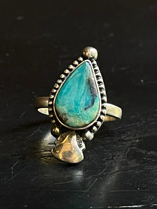 Turquoise Tear Drop Ring Size 7 | Sterling Silver E872
