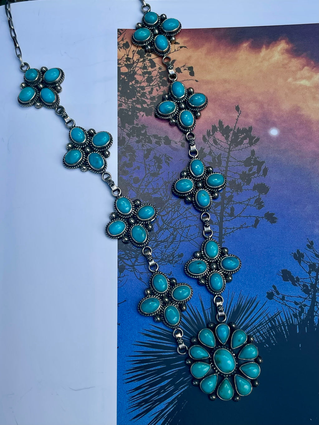 Turquoise Floral Necklace | 925 Sterling Silver D254