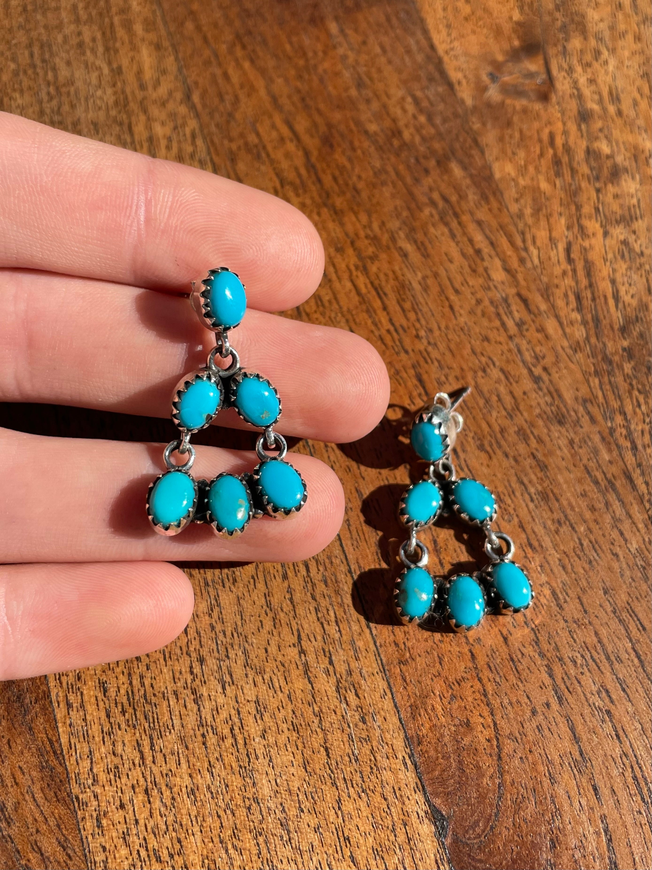 Kingman Turquoise Chandelier Stud Earrings | 925 Sterling Silver C823