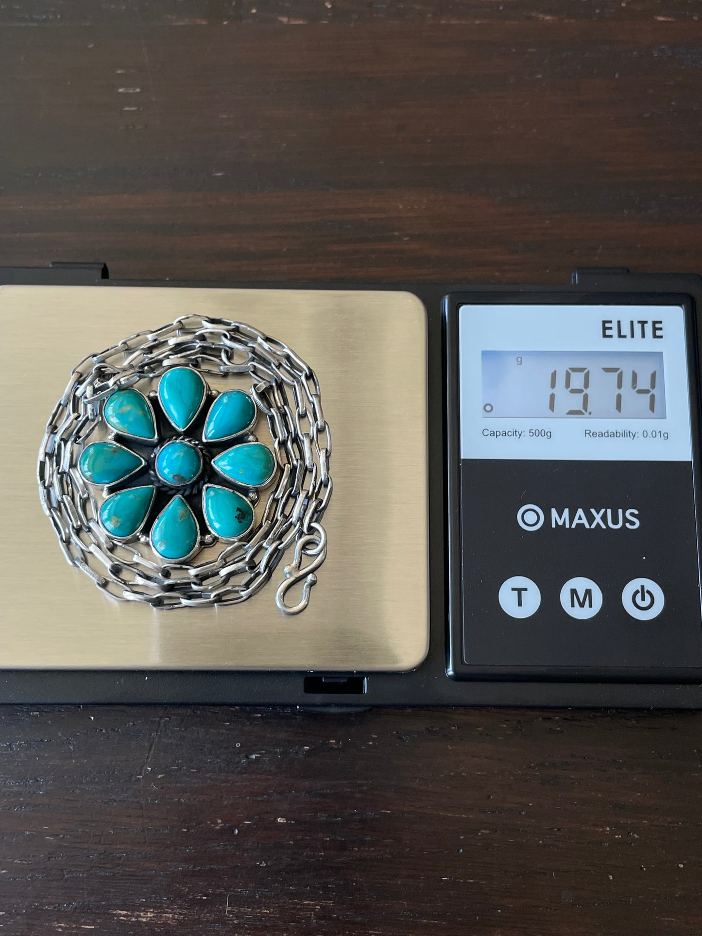Kingman Turquoise Cluster Necklace | Sterling Silver E829