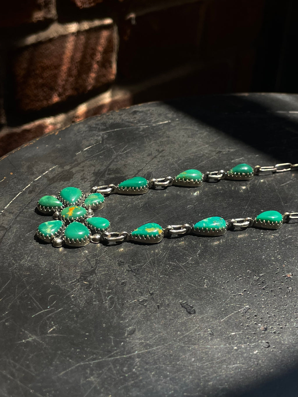 Kingman Turquoise Cluster Necklace | Sterling Silver G421
