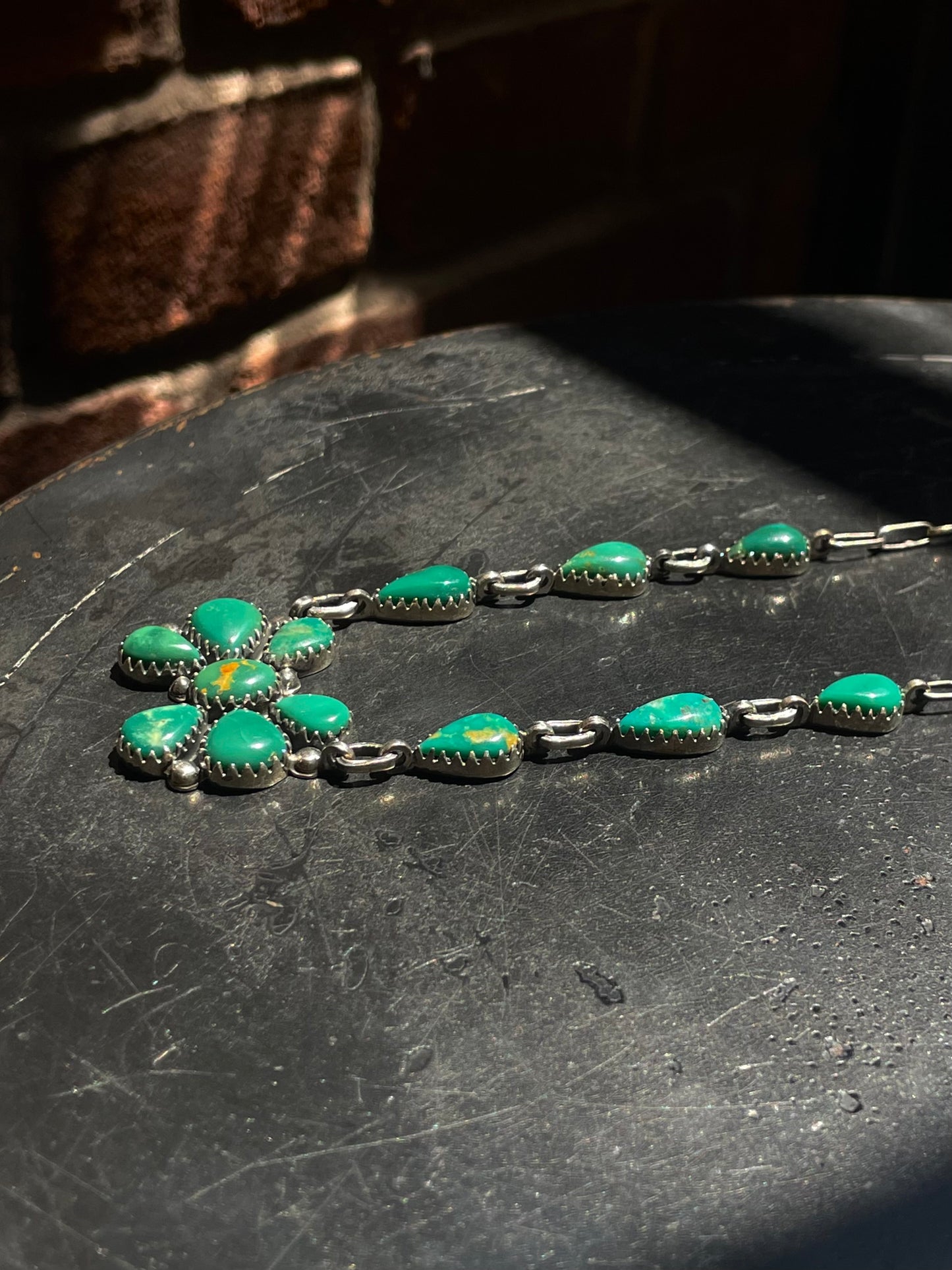 Kingman Turquoise Cluster Necklace | Sterling Silver G421