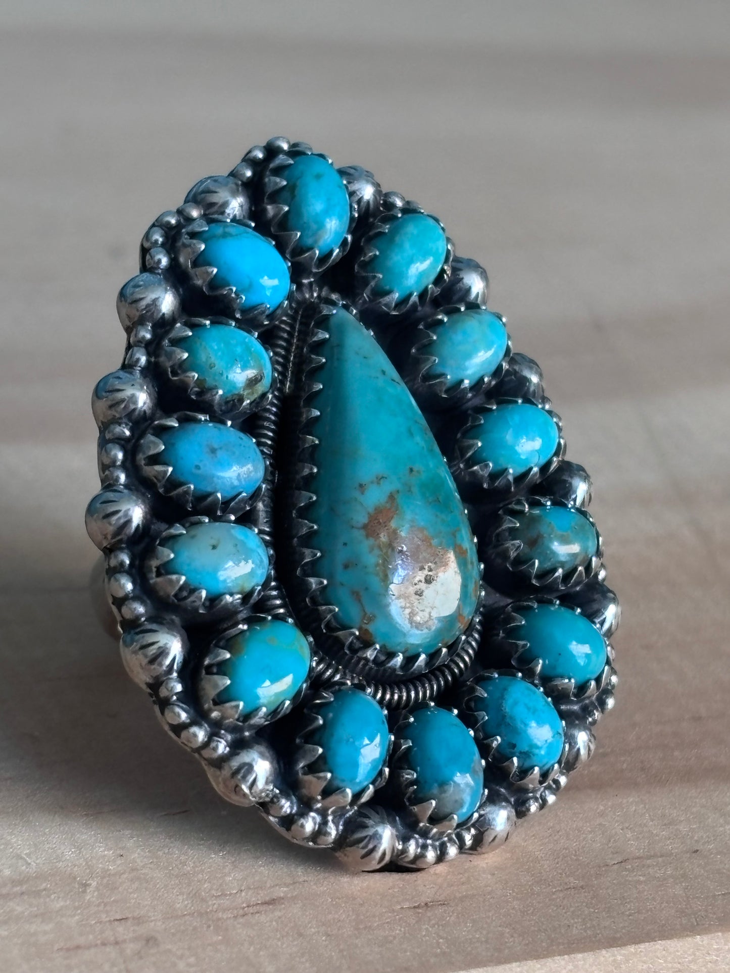 Kingman Turquoise Cluster Ring Size 6 | 925 Sterling Silver
