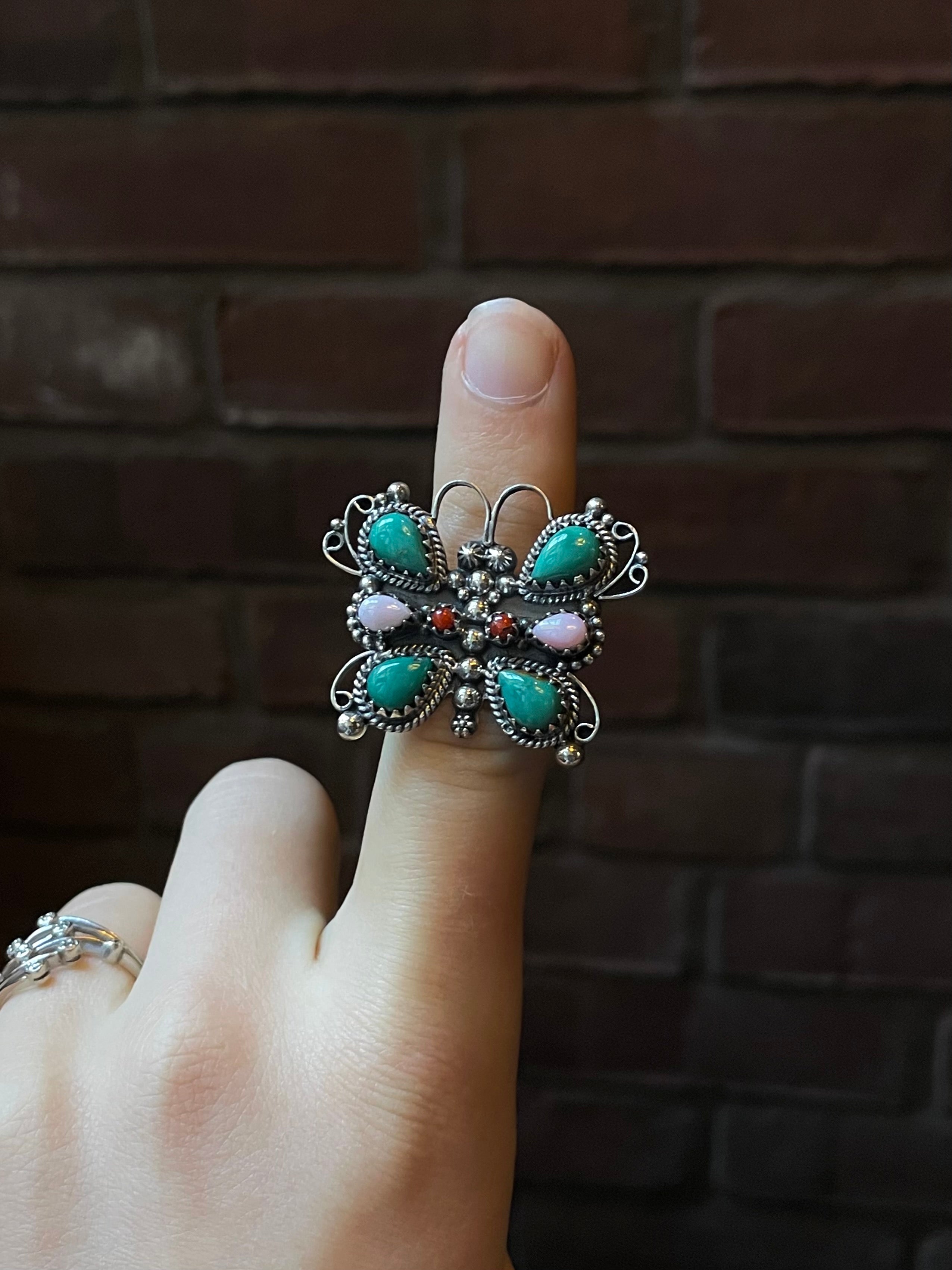 Kingman Turquoise Butterfly Ring | Sterling Silver | Size 7 | A337