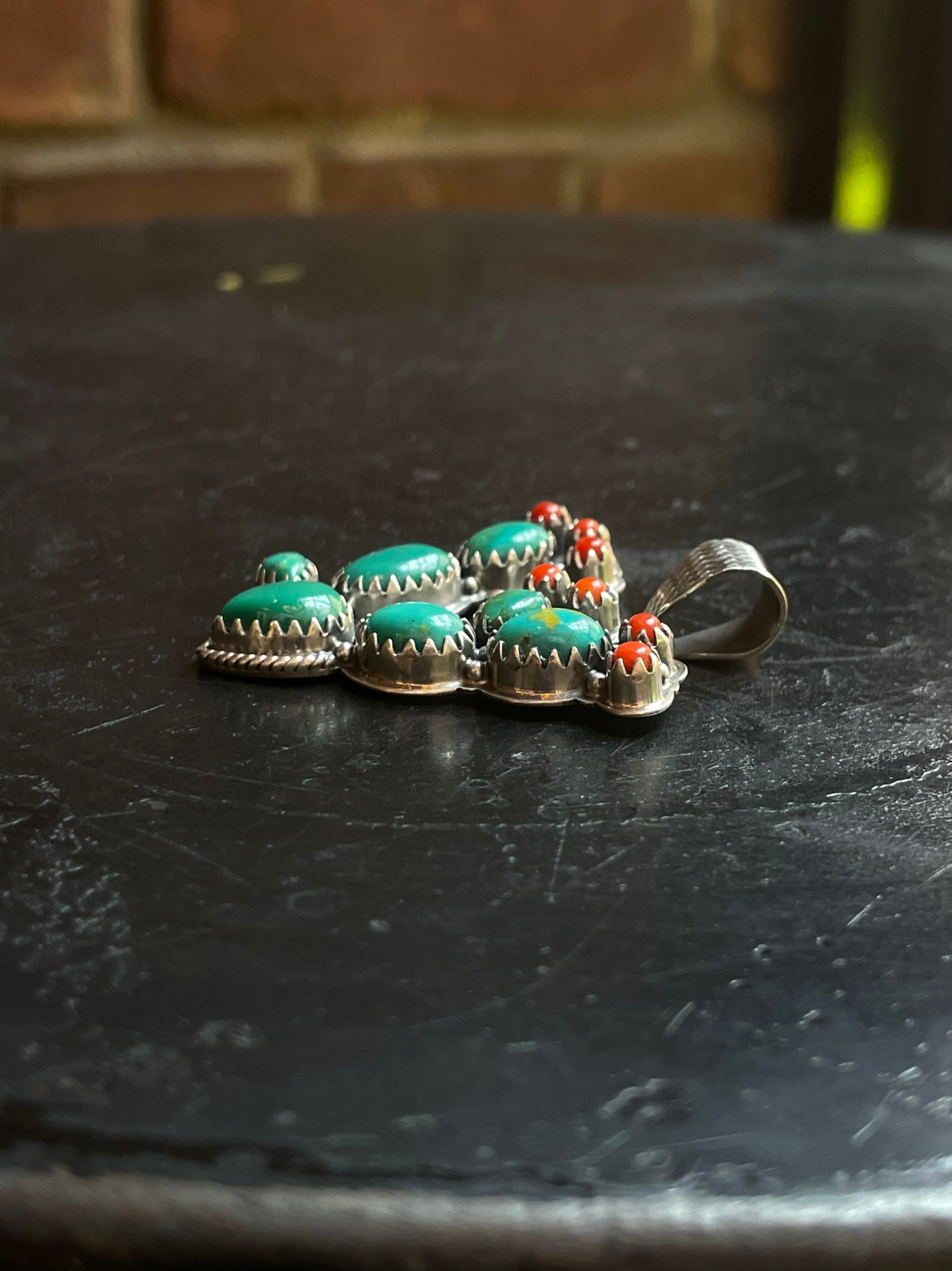 Kingman Turquoise Prickly Pear Cactus Pendant | 925 Sterling Silver G622