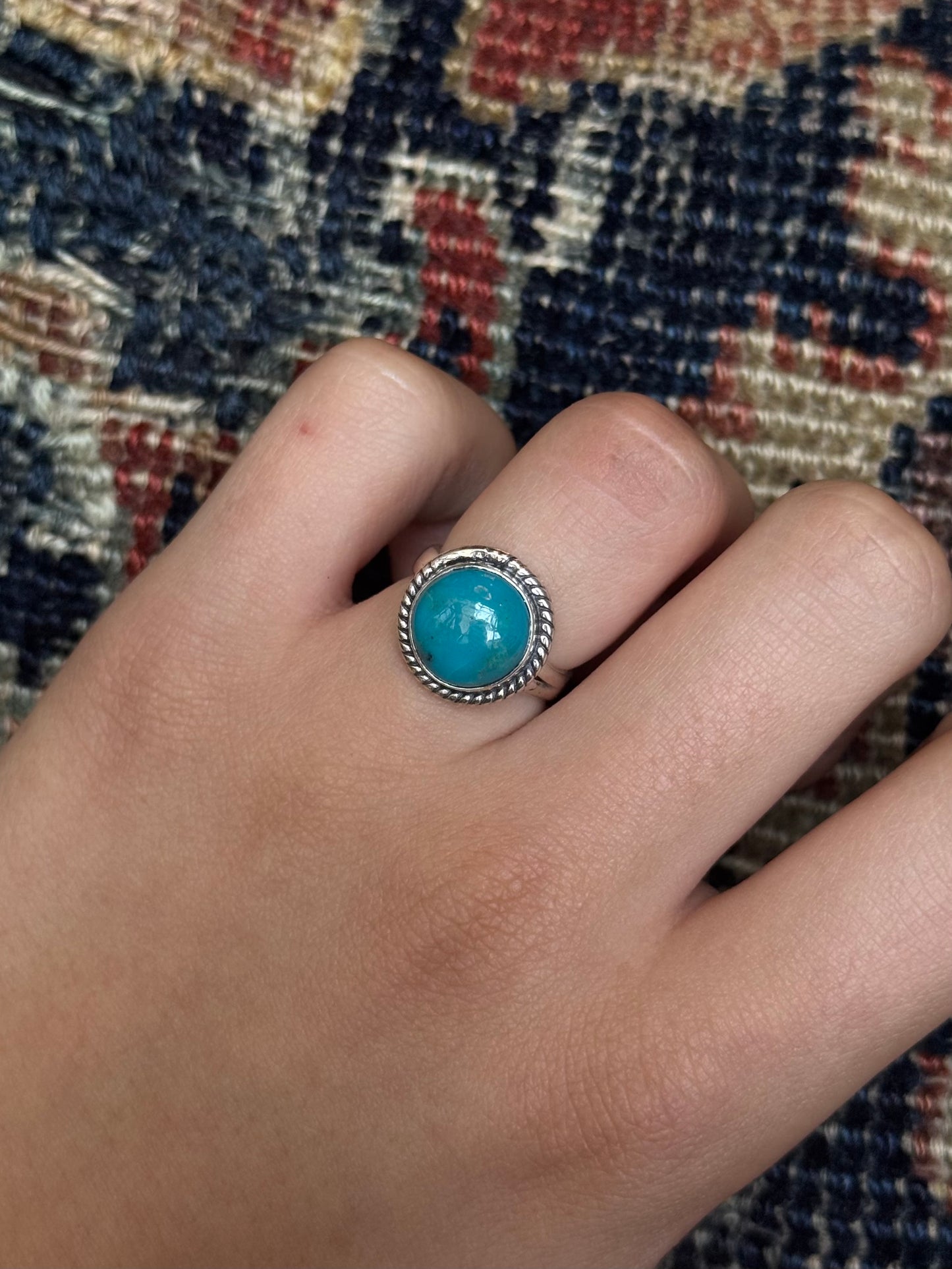 Turquoise Rope Ring | 925 Sterling Silver | Size 6 C205