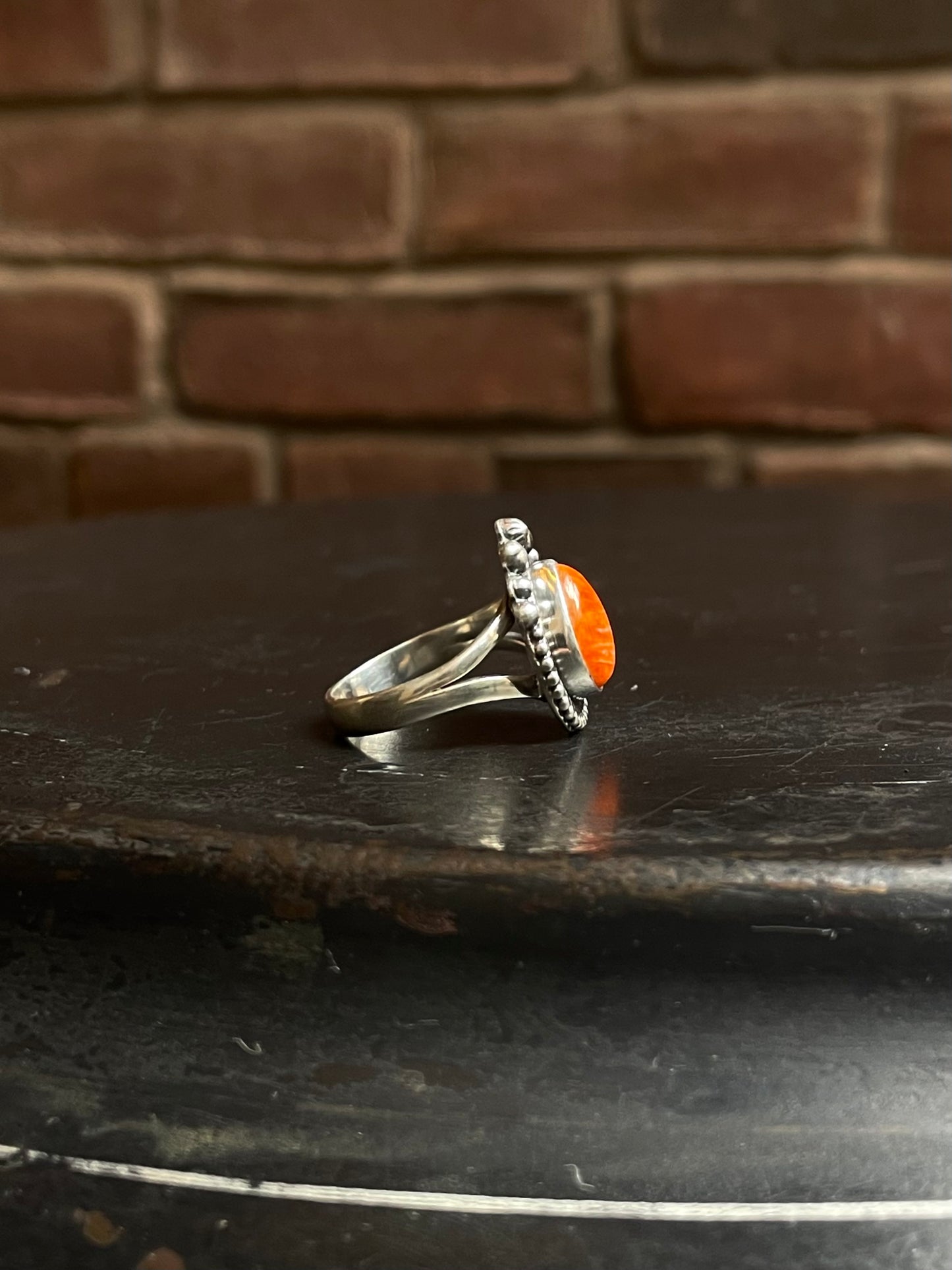 Spiny Oyster Tear Drop Ring | 925 Sterling Silver Size 9 E434