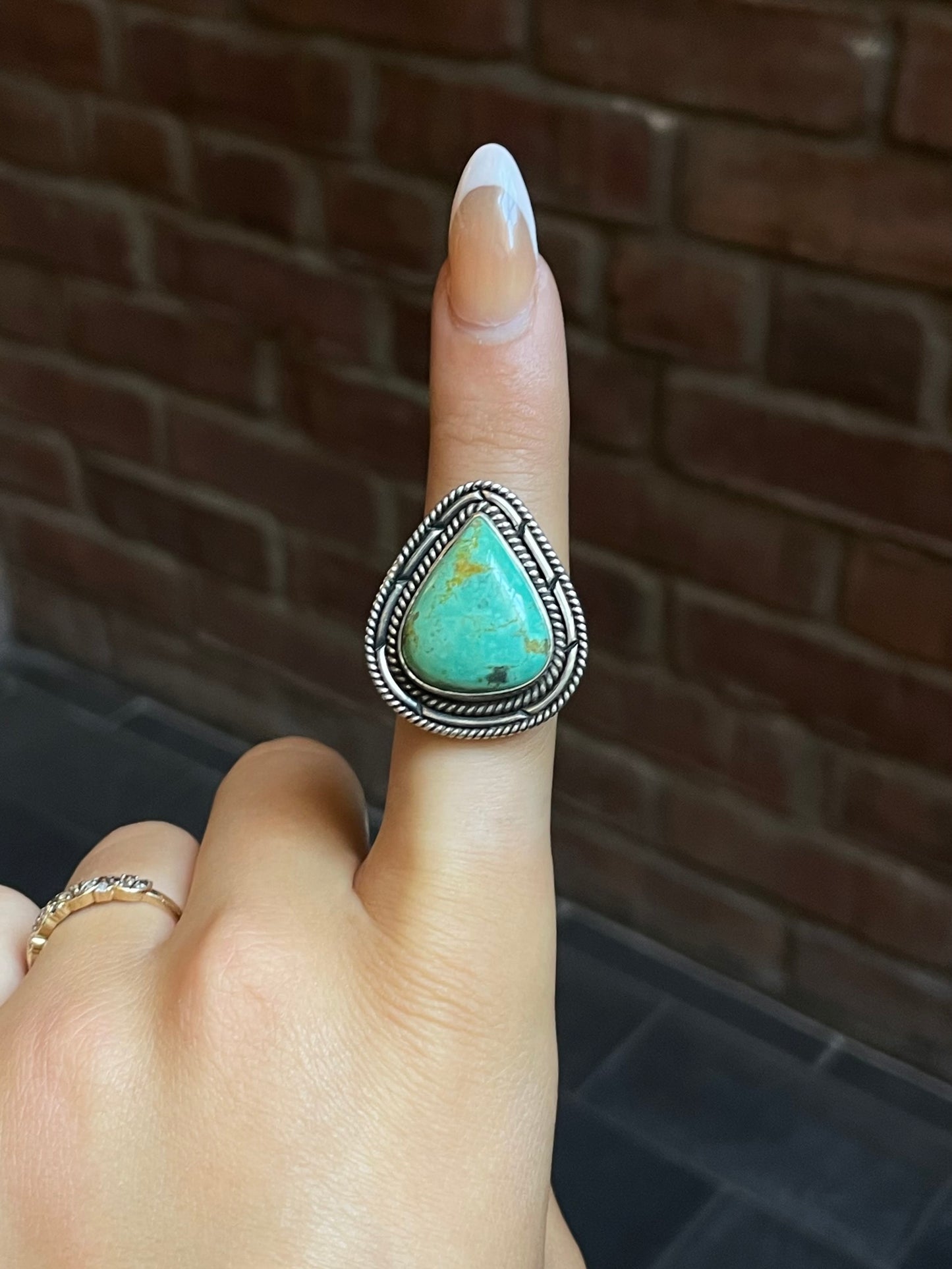 Turquoise Tear Drop Ring Size 9 | Sterling Silver E861