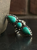 Kingman Turquoise Triple Stone Ring Size 6| 925 Sterling Silver G557