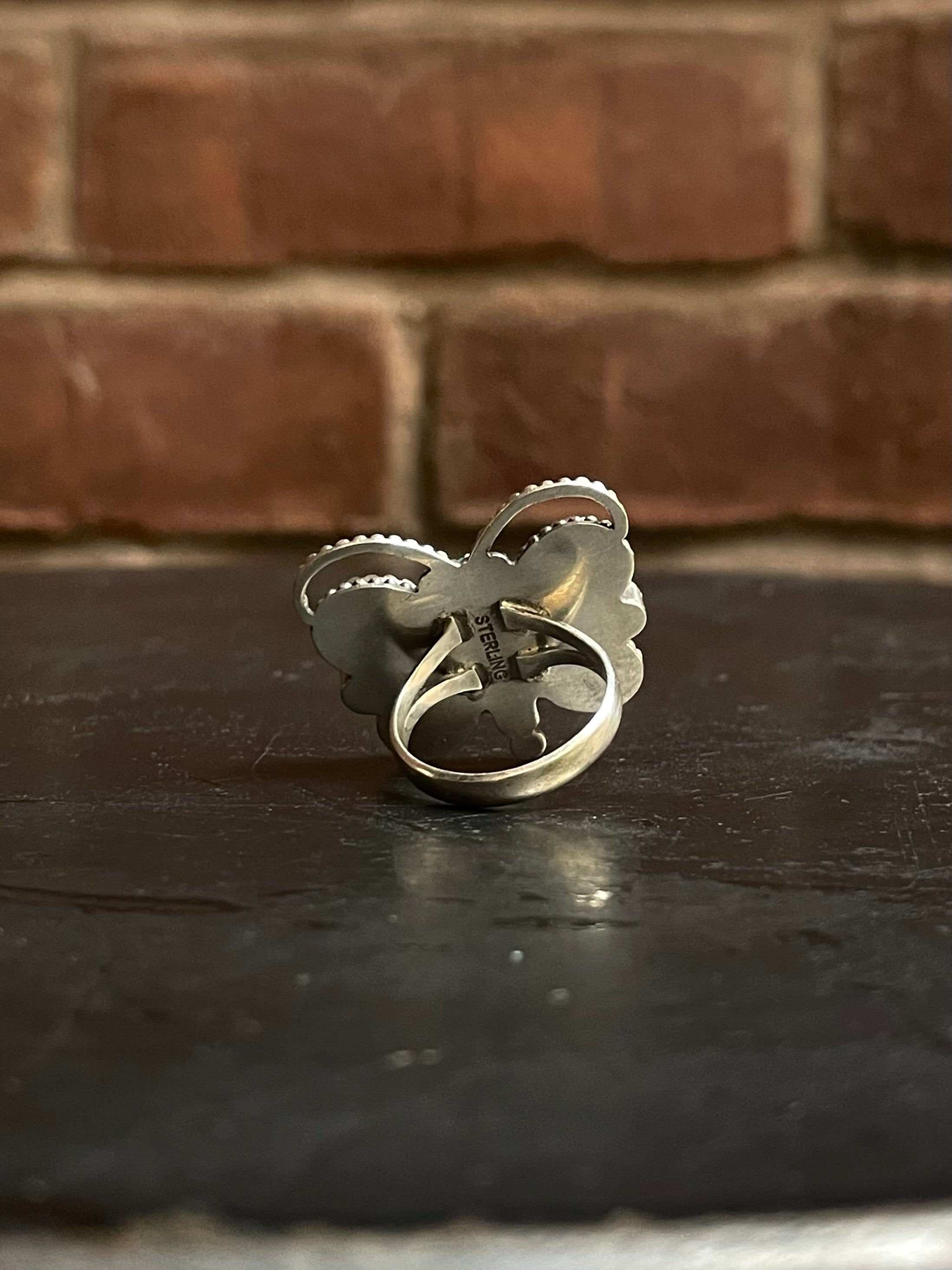Spiny Oyster & Turquoise Butterfly Ring Size 7 | 925 Sterling Silver G200