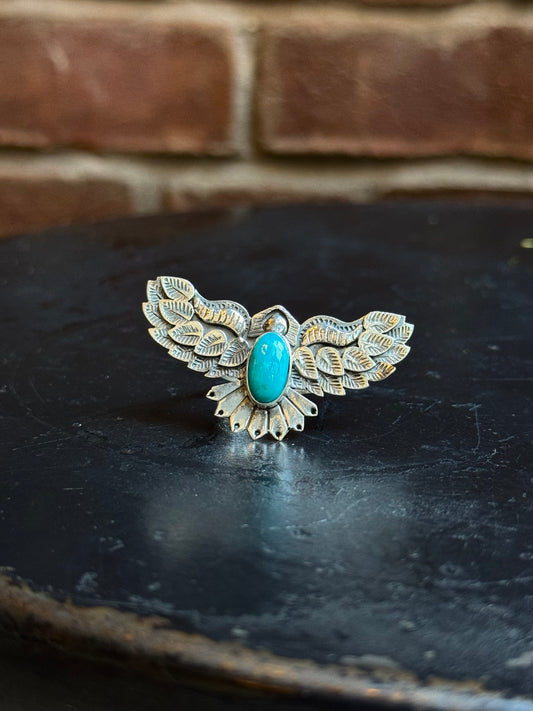 Turquoise Thunderbird Ring Size 9 | 925 Sterling Silver C412