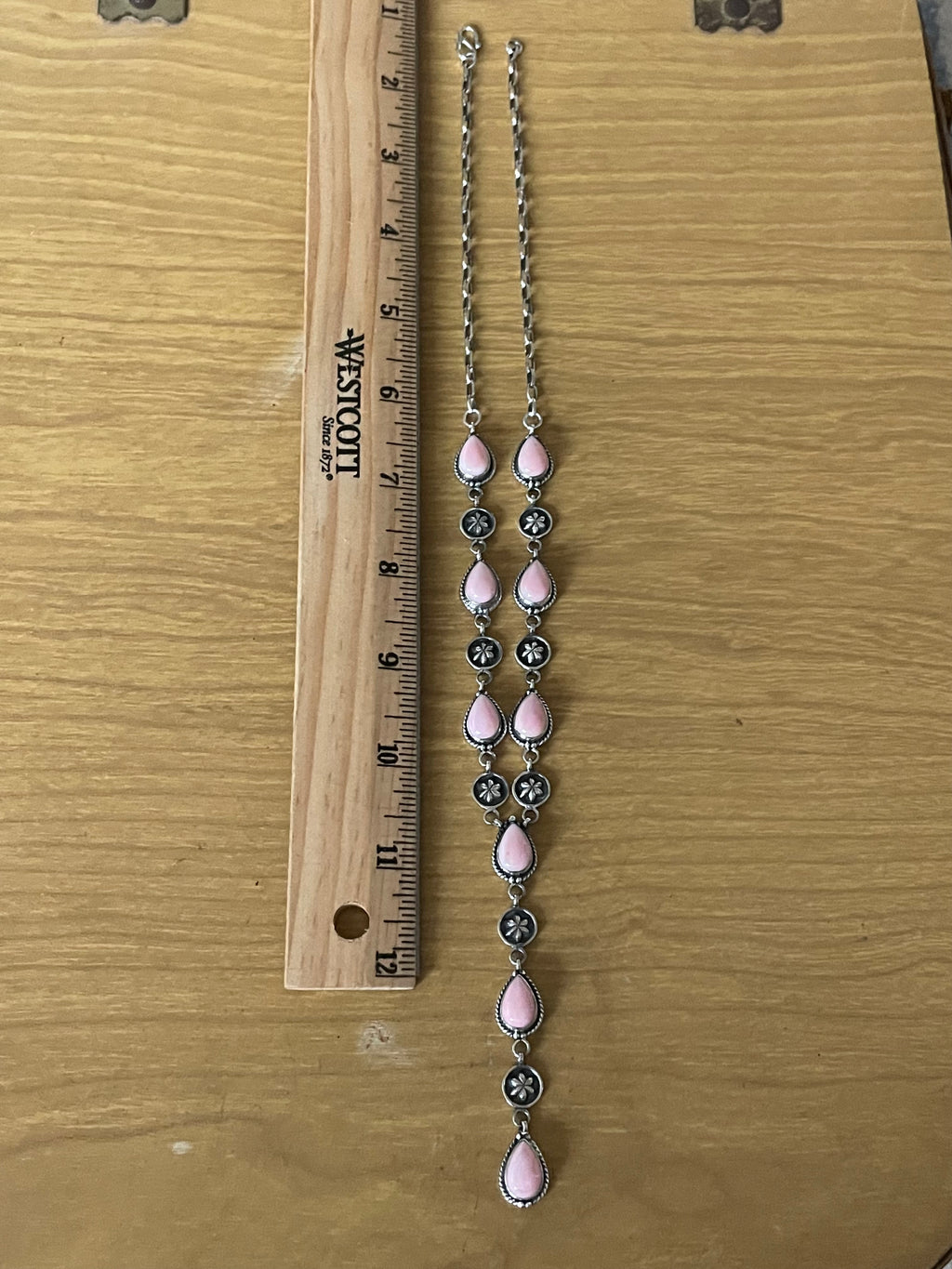 Pink Conch Lariat Necklace | Teardrop Station Drop | 925 Silver E566