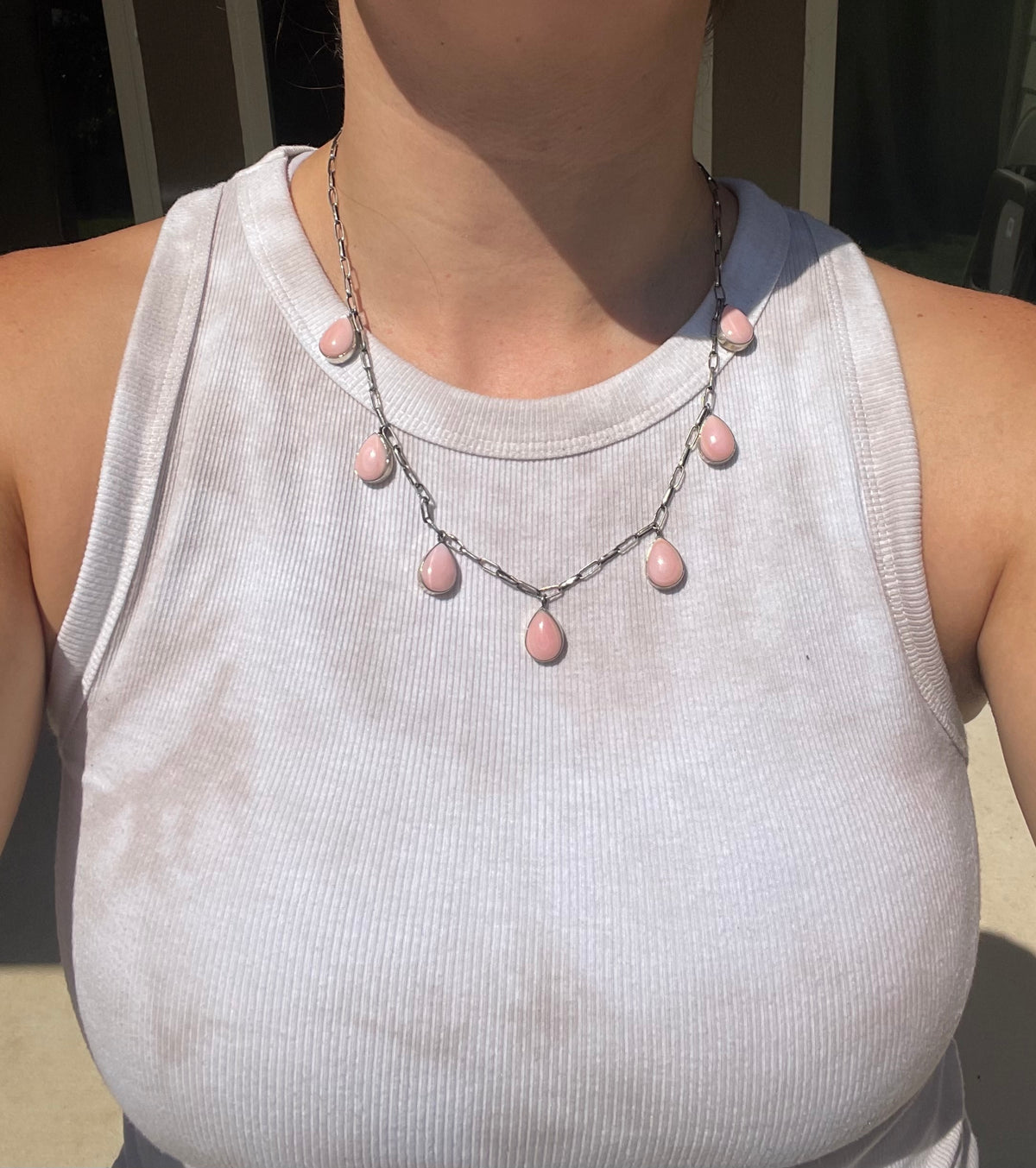 Pink Conch Teardrop Necklace | 925 Sterling Silver D240