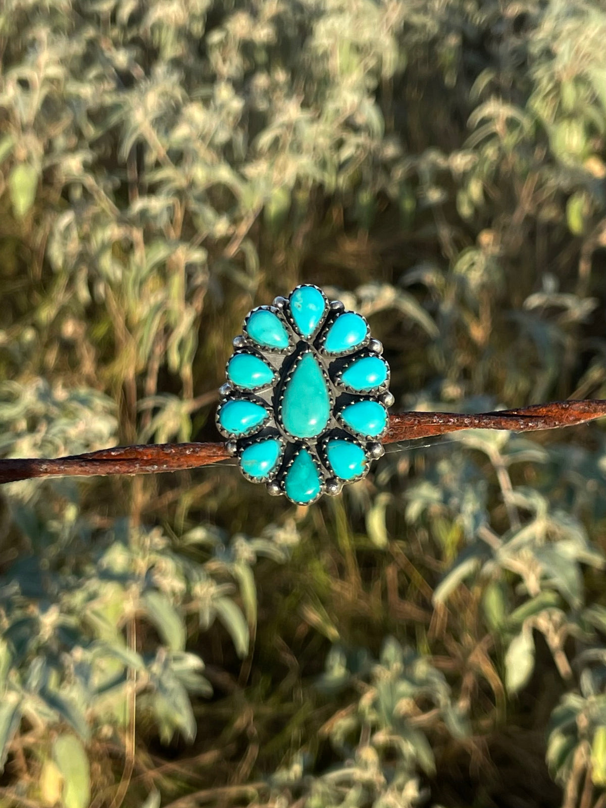Turquoise Cluster Ring Size 7.25 | 925 Sterling Silver G739