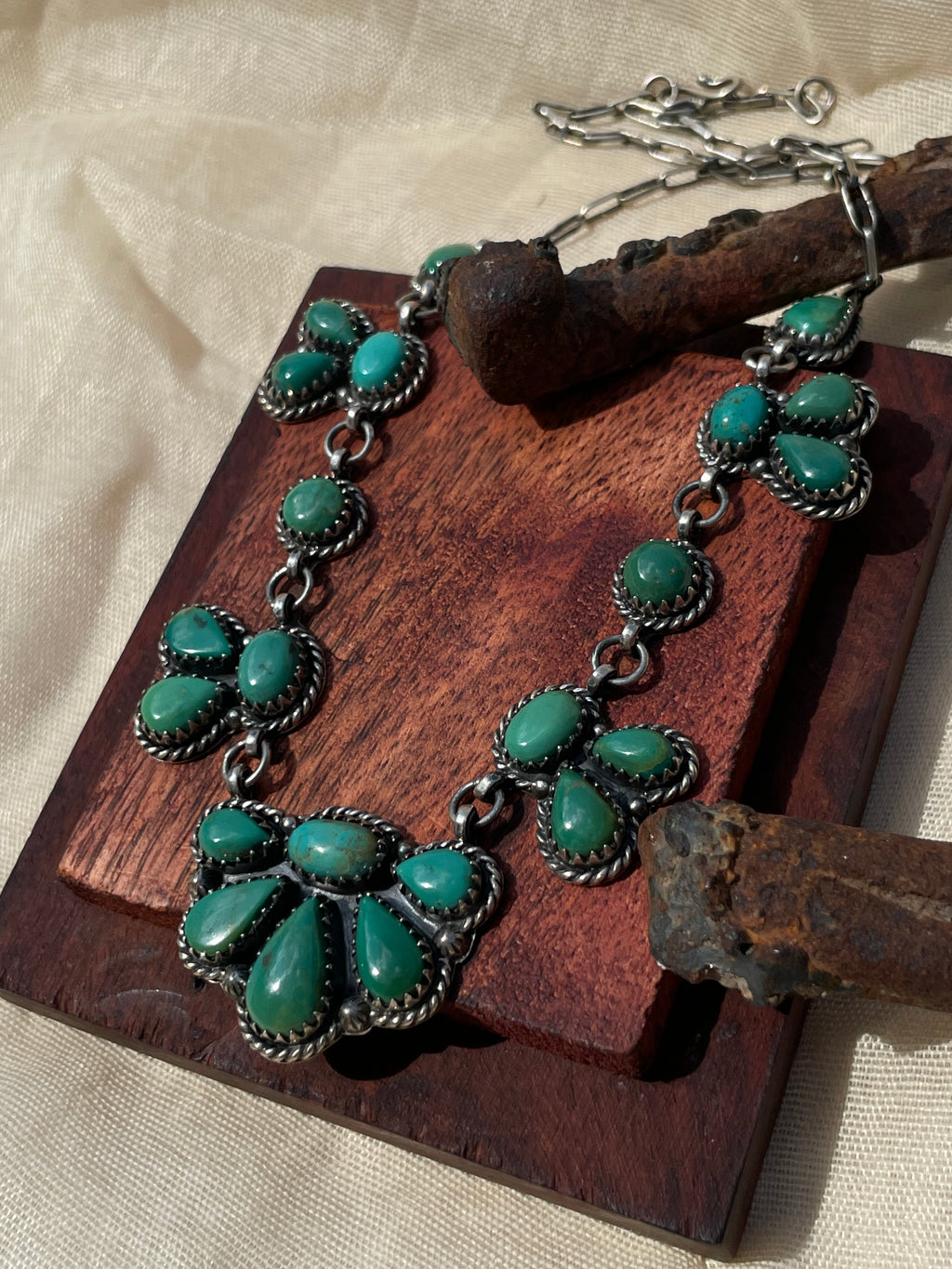 Kingman Turquoise Cluster Necklace | 925 Sterling Silver D318